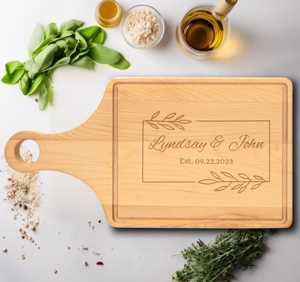 Anniversary Gift Maple Paddle Cutting Board With Love Entwined Design