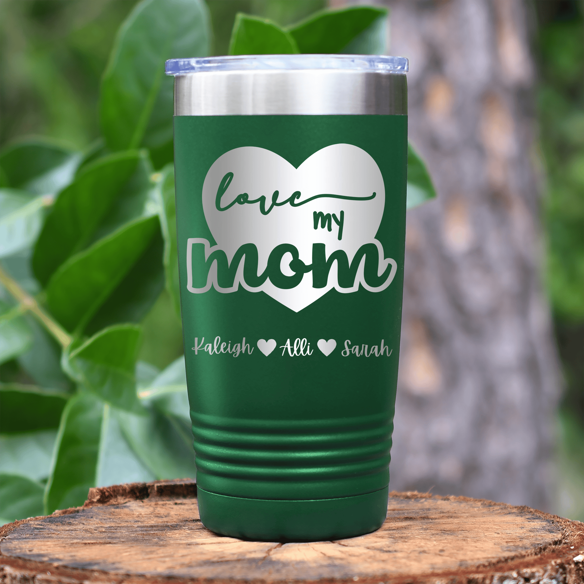 Green Mothers Day Tumbler With Love My Mom Design
