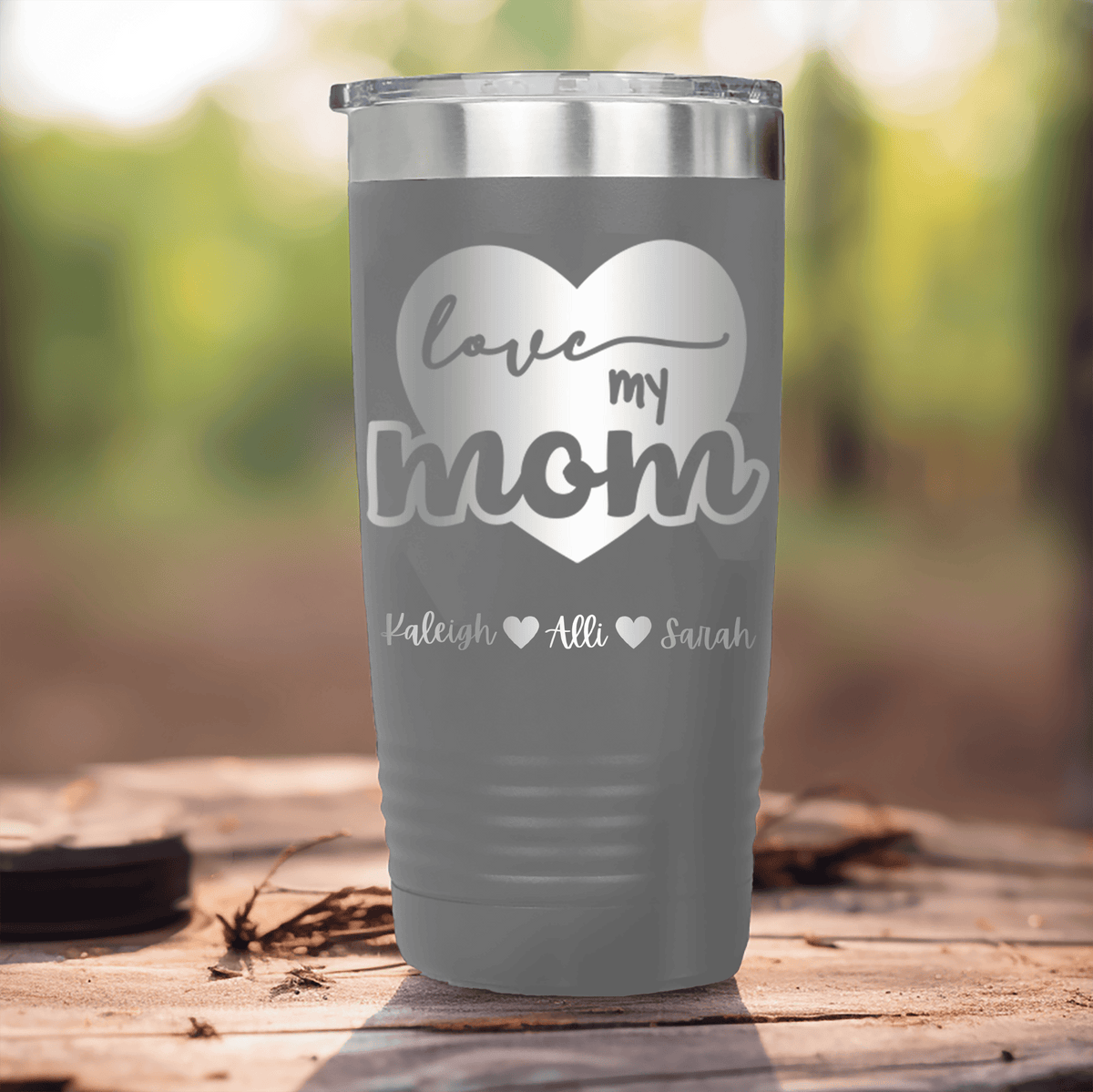 Grey Mothers Day Tumbler With Love My Mom Design