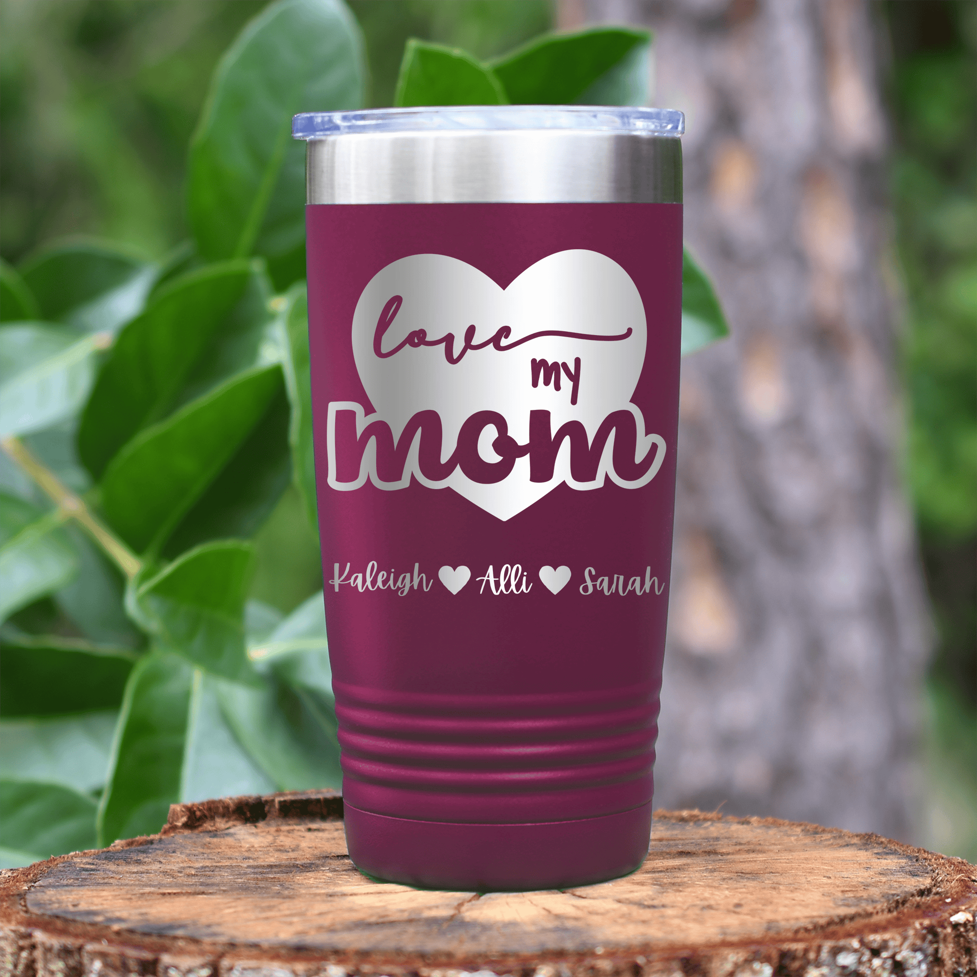 Maroon Mothers Day Tumbler With Love My Mom Design