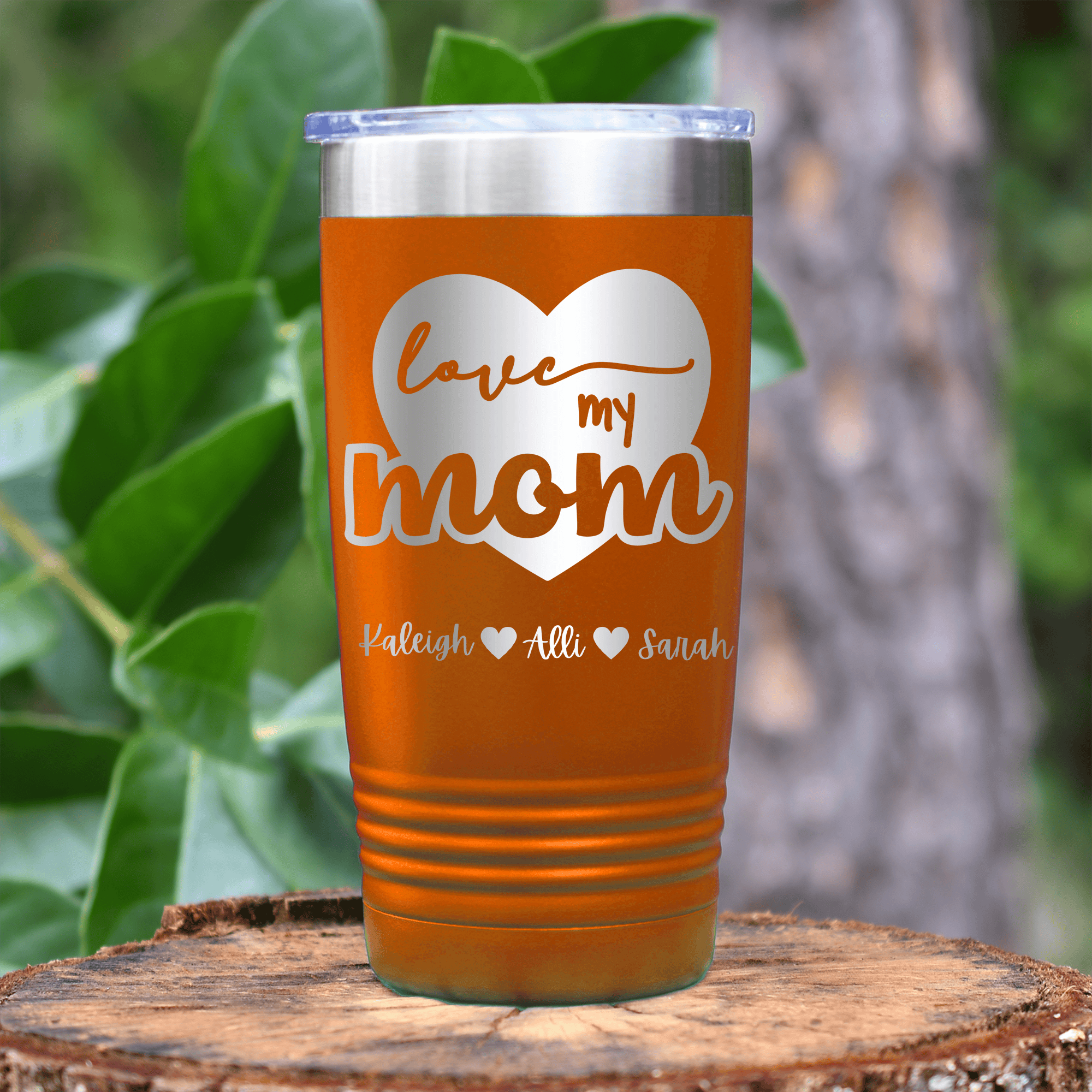 Orange Mothers Day Tumbler With Love My Mom Design