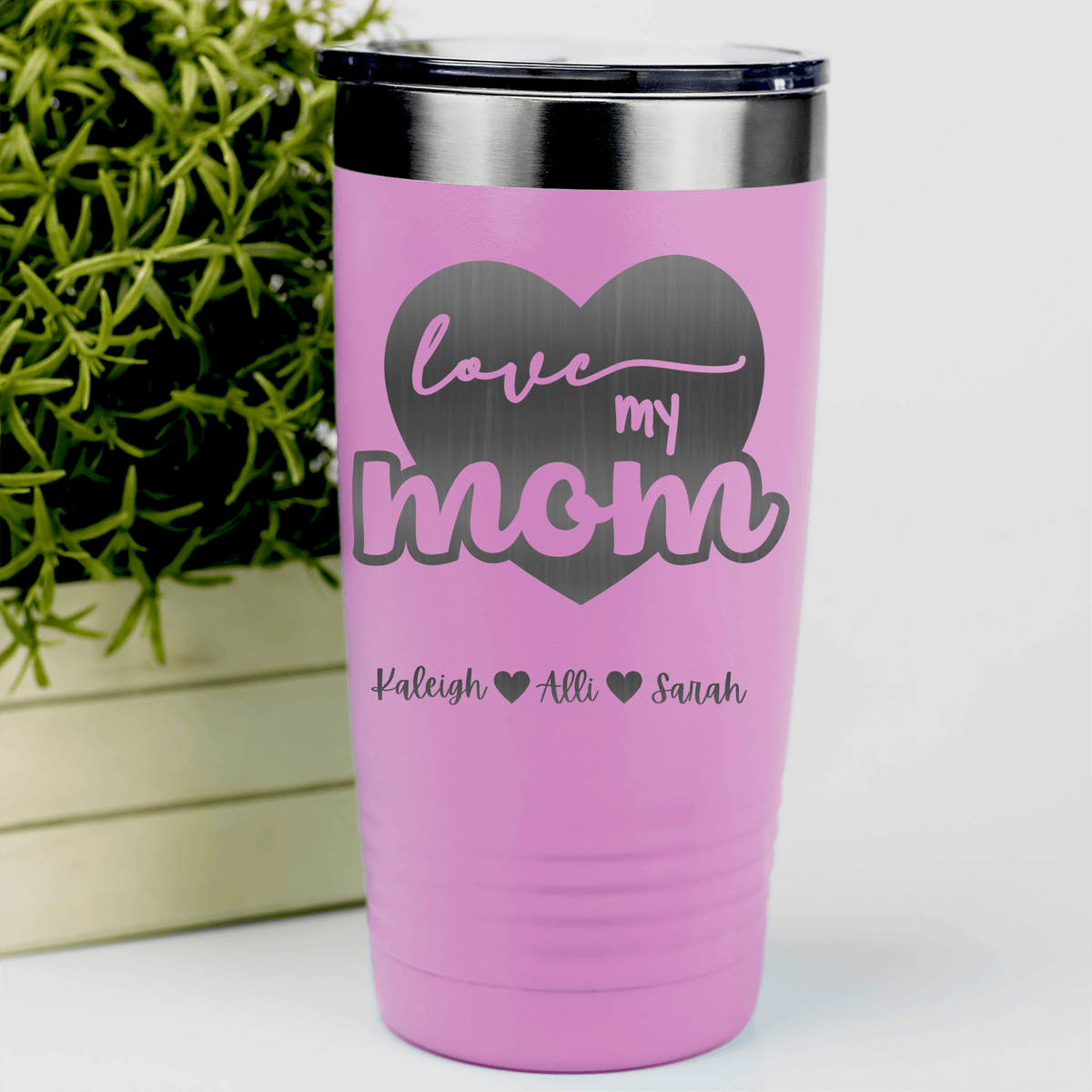 Pink Mothers Day Tumbler With Love My Mom Design