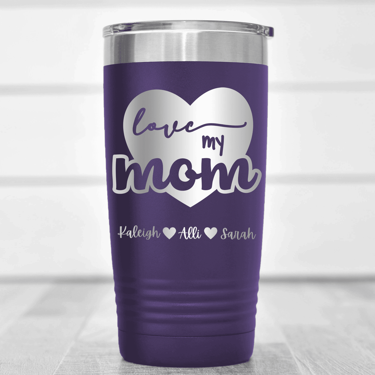 Purple Mothers Day Tumbler With Love My Mom Design