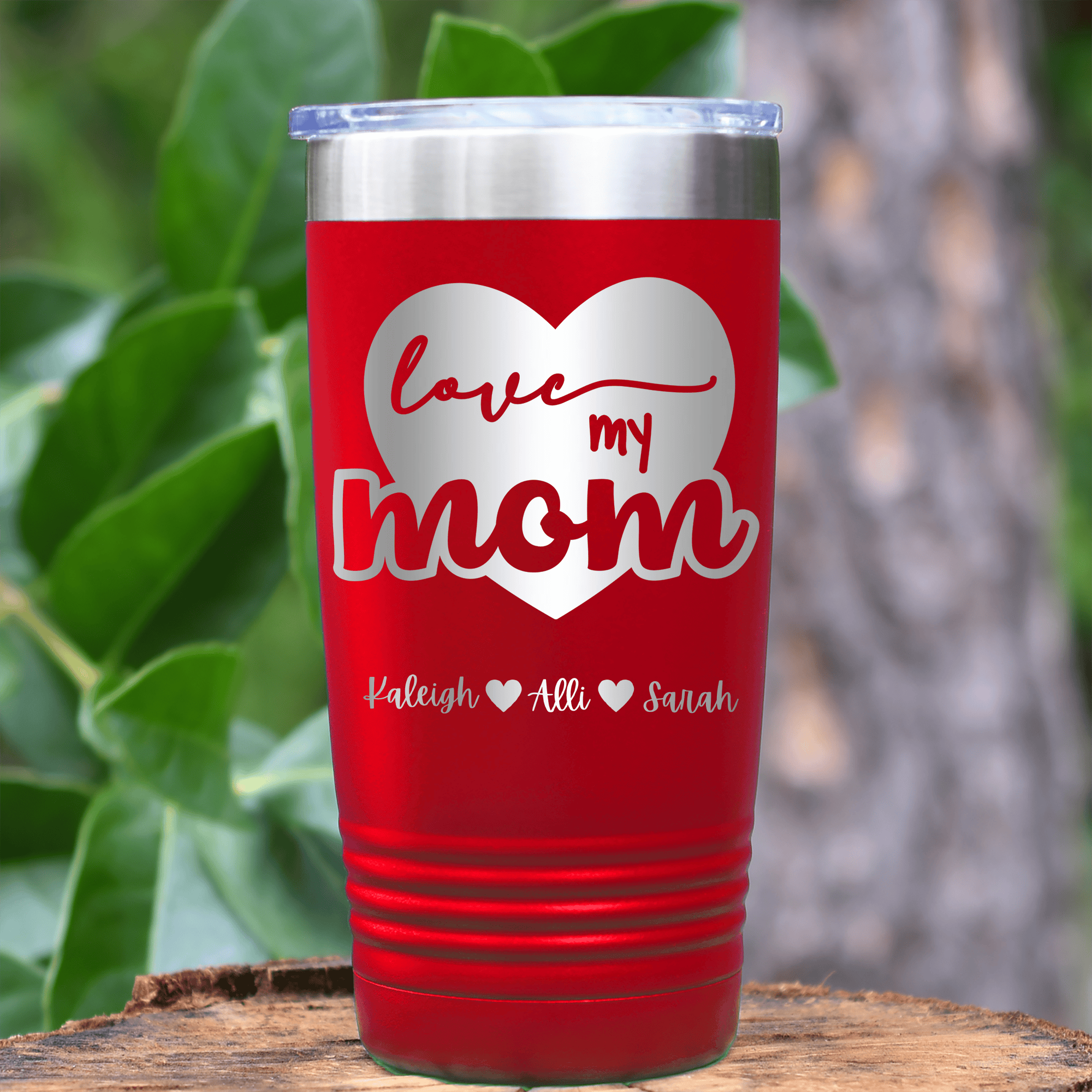 Red Mothers Day Tumbler With Love My Mom Design