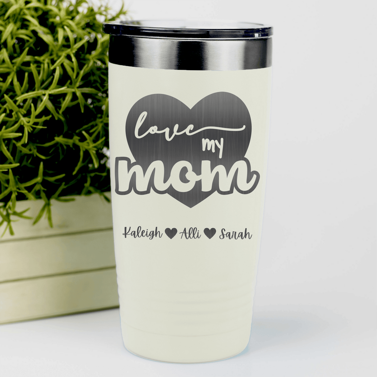 White Mothers Day Tumbler With Love My Mom Design
