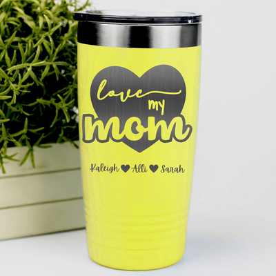 Yellow Mothers Day Tumbler With Love My Mom Design