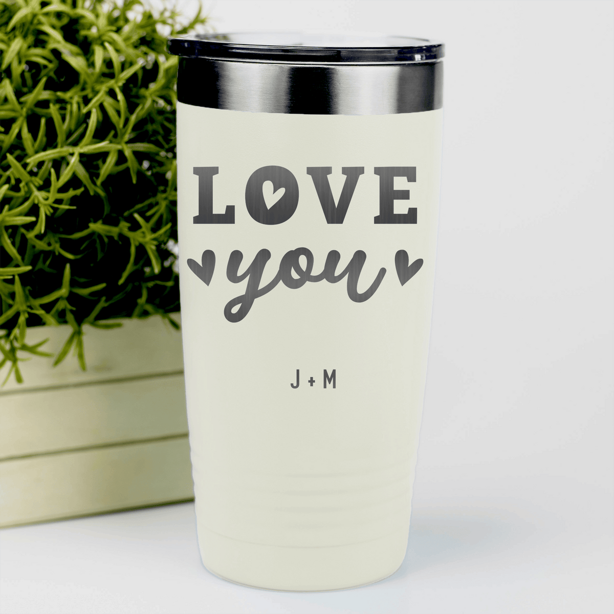 White Valentines Day Tumbler With Love You Most Design