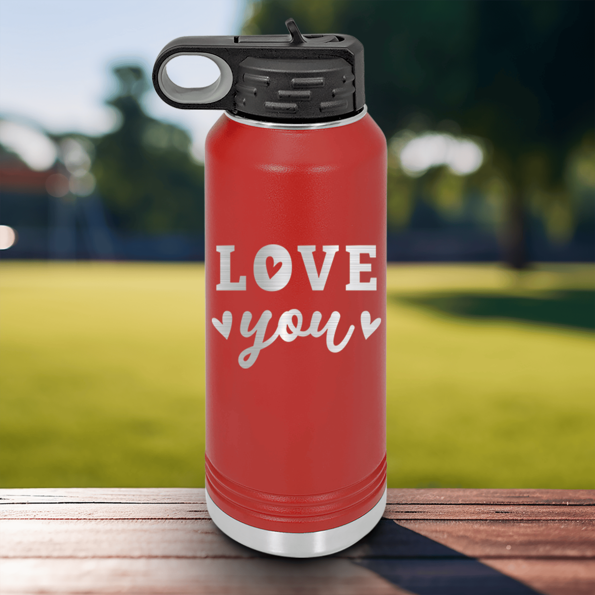 Red Valentines Day Water Bottle With Love You Most Design