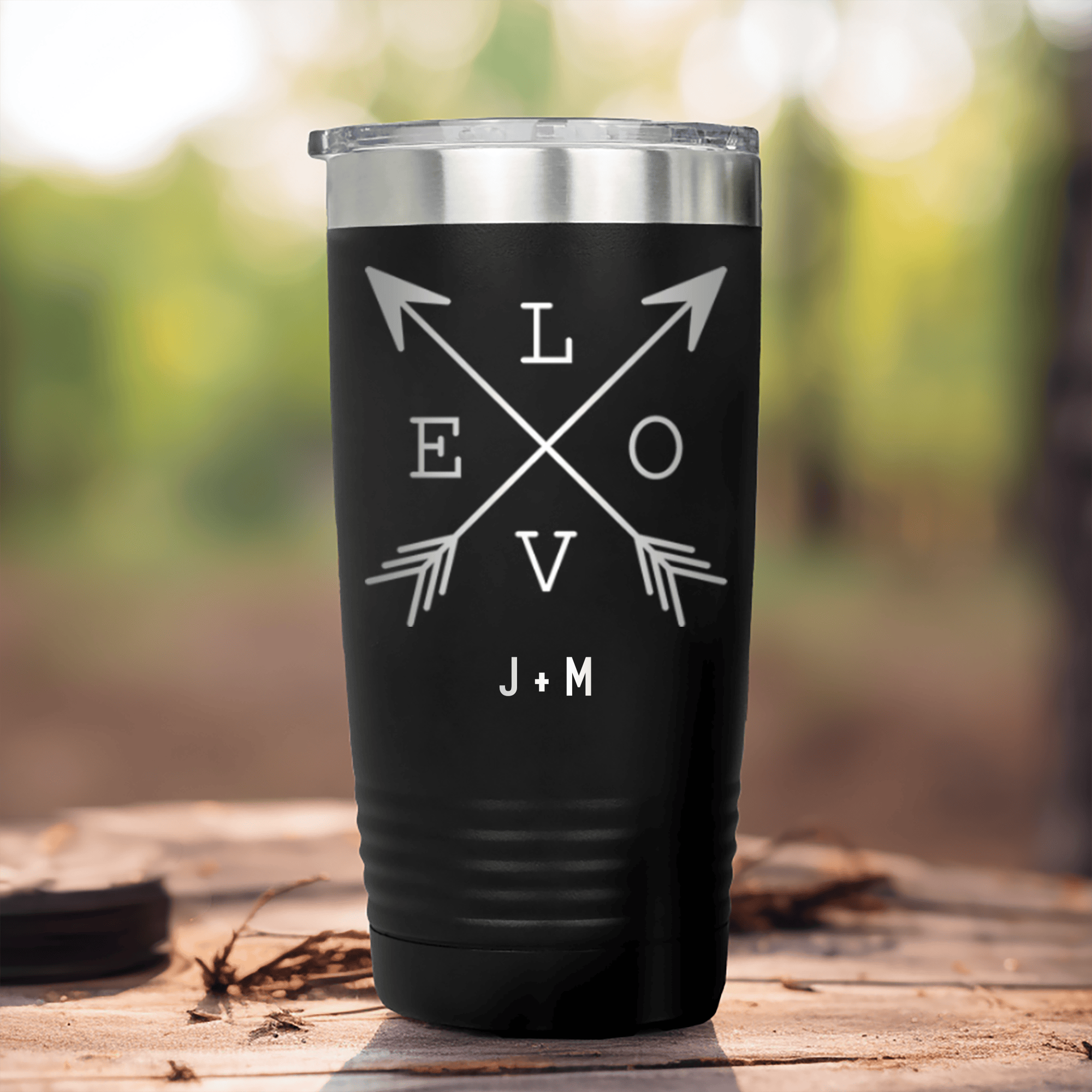 Black Valentines Day Tumbler With Lovers Arrow Design