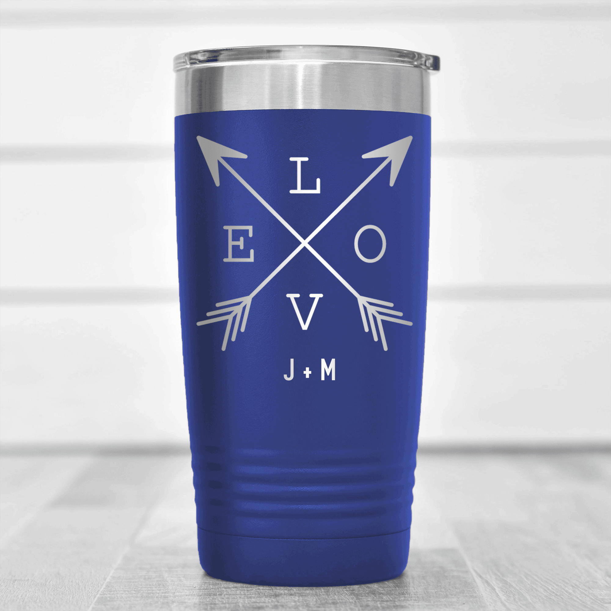 Blue Valentines Day Tumbler With Lovers Arrow Design