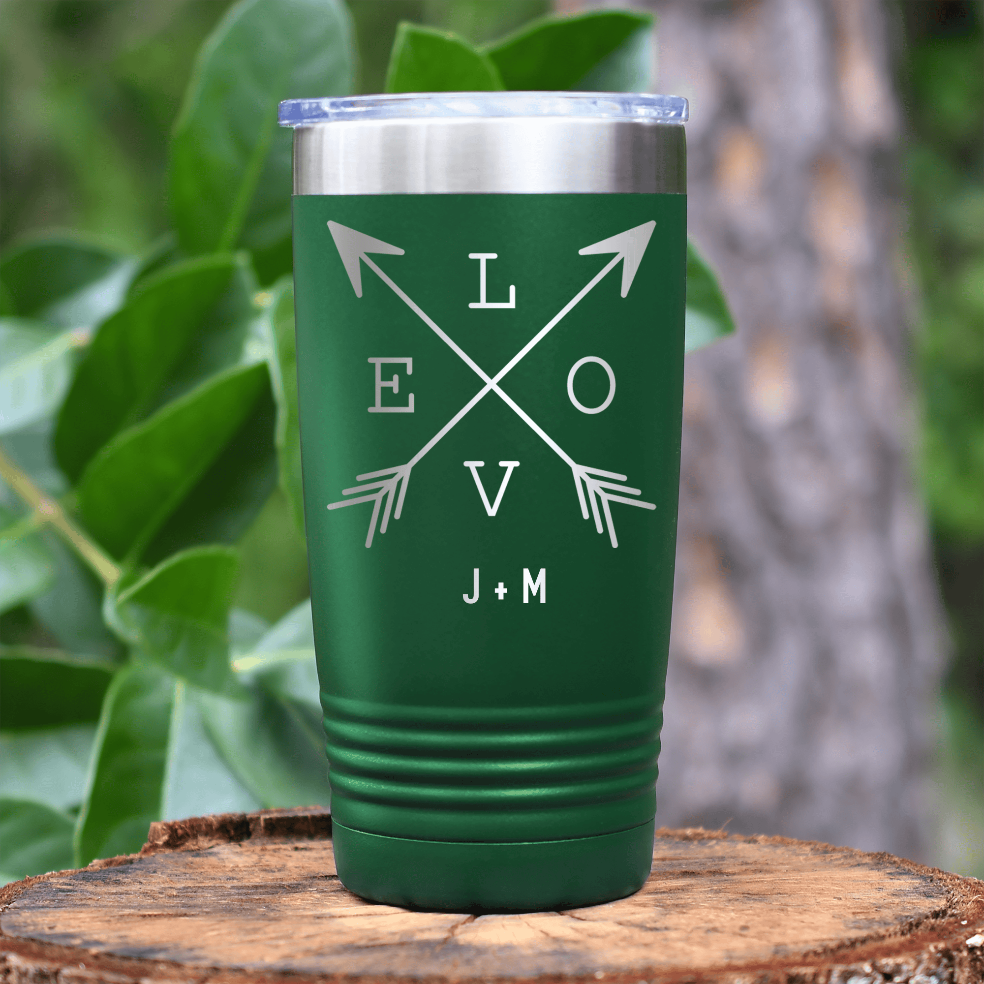 Green Valentines Day Tumbler With Lovers Arrow Design
