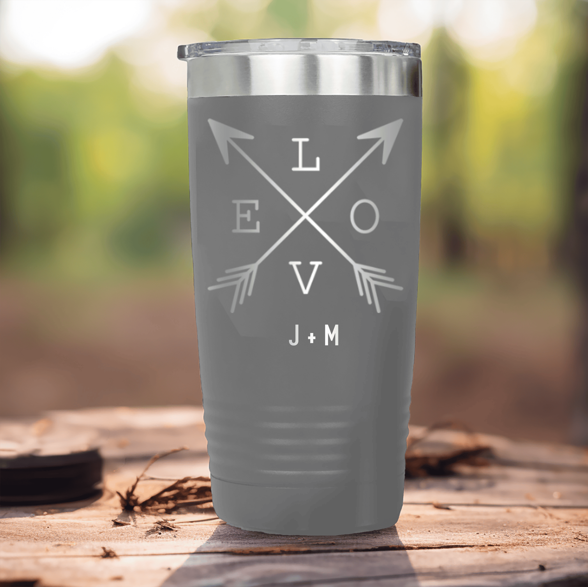 Grey Valentines Day Tumbler With Lovers Arrow Design