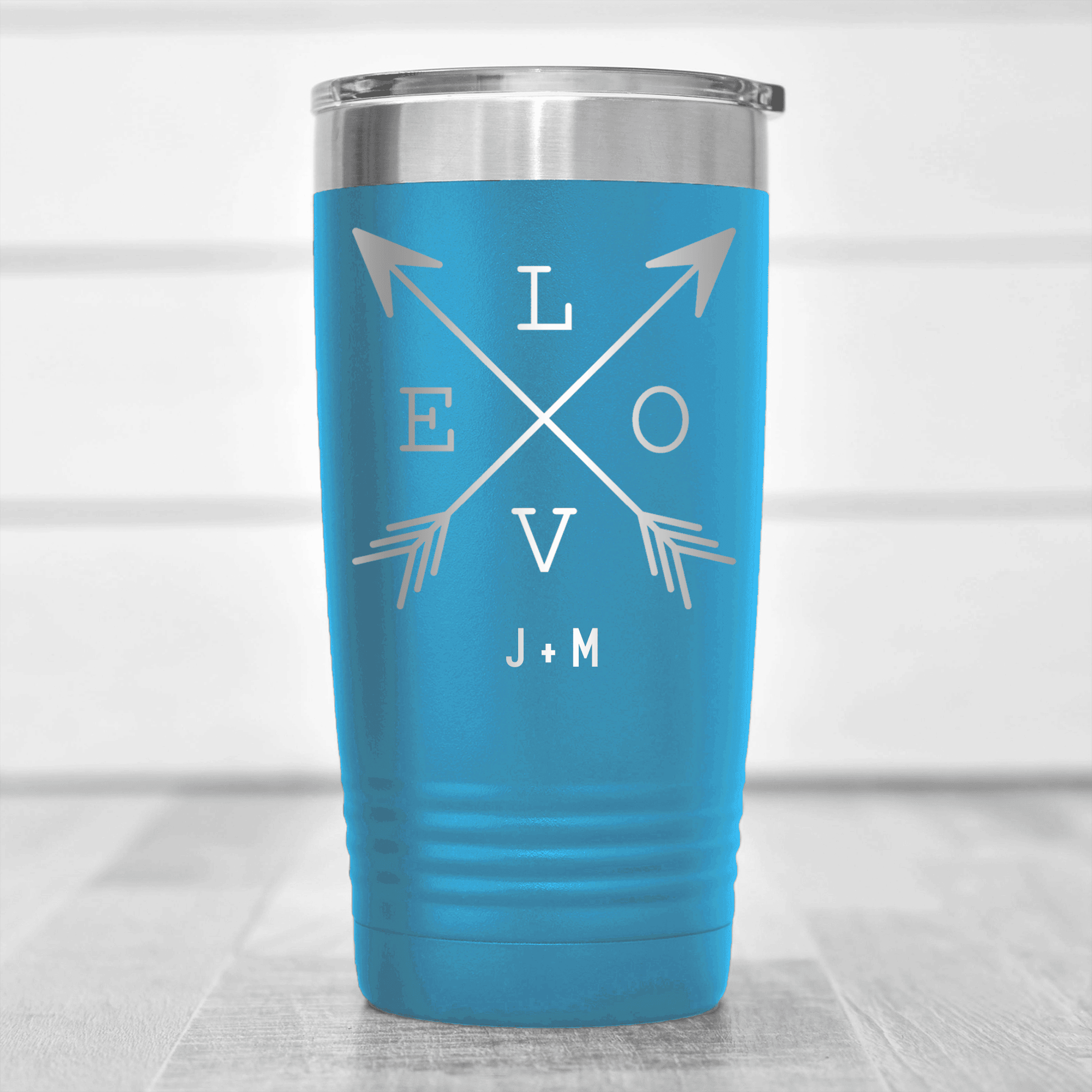 Light Blue Valentines Day Tumbler With Lovers Arrow Design