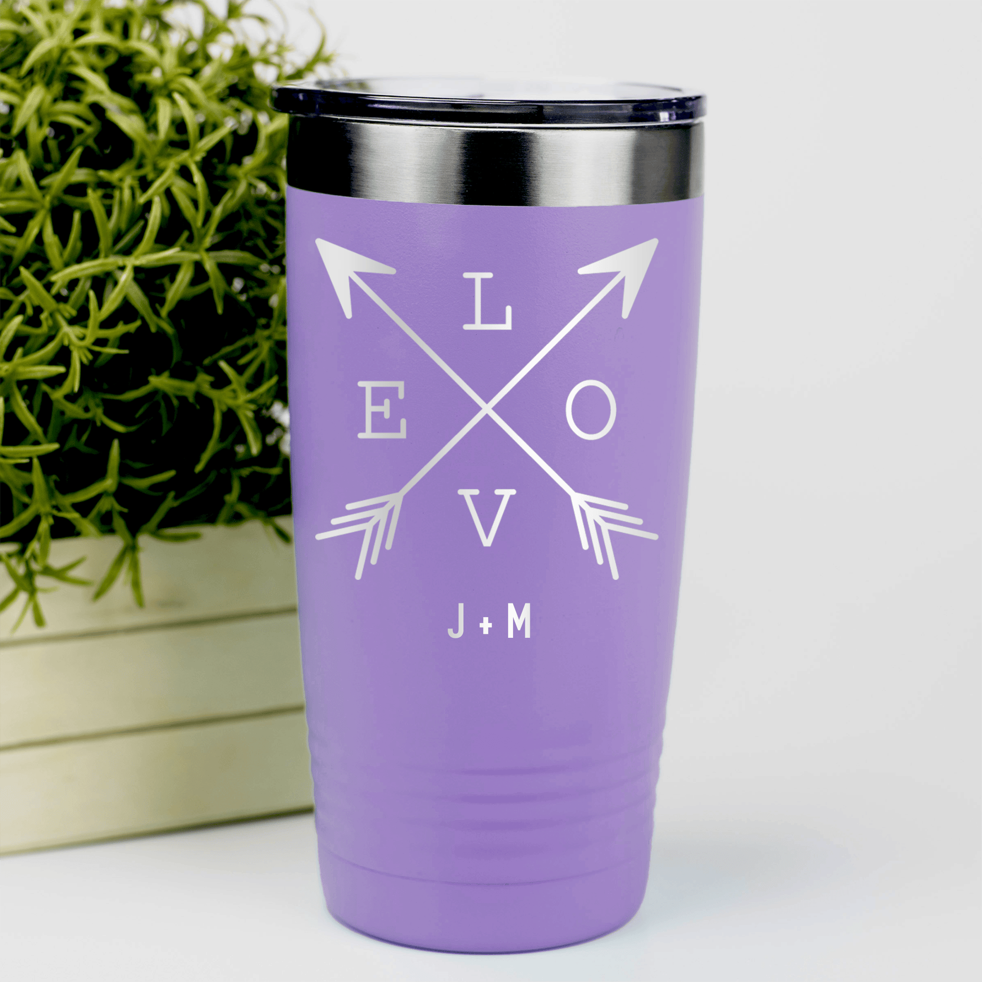 Light Purple Valentines Day Tumbler With Lovers Arrow Design