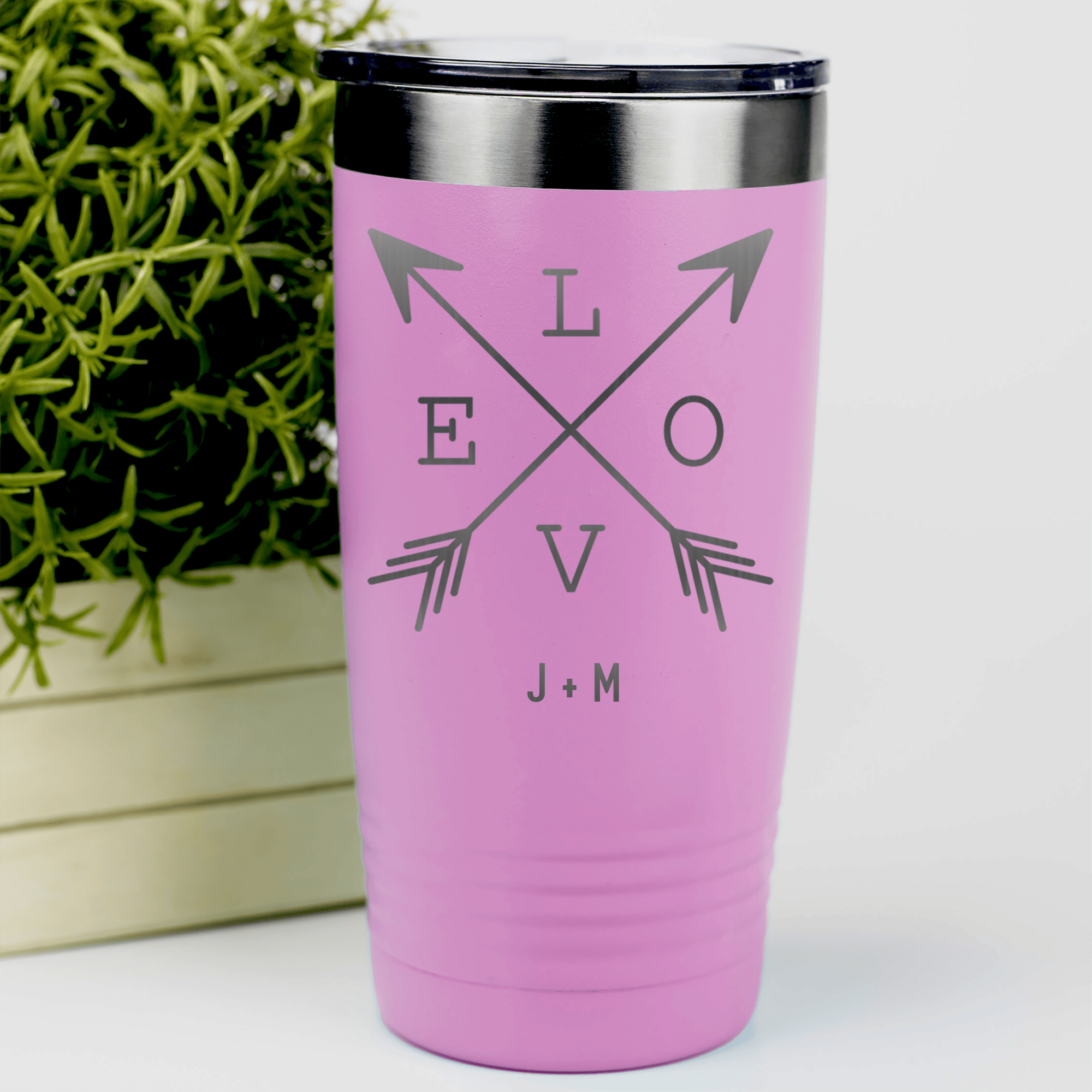 Pink Valentines Day Tumbler With Lovers Arrow Design