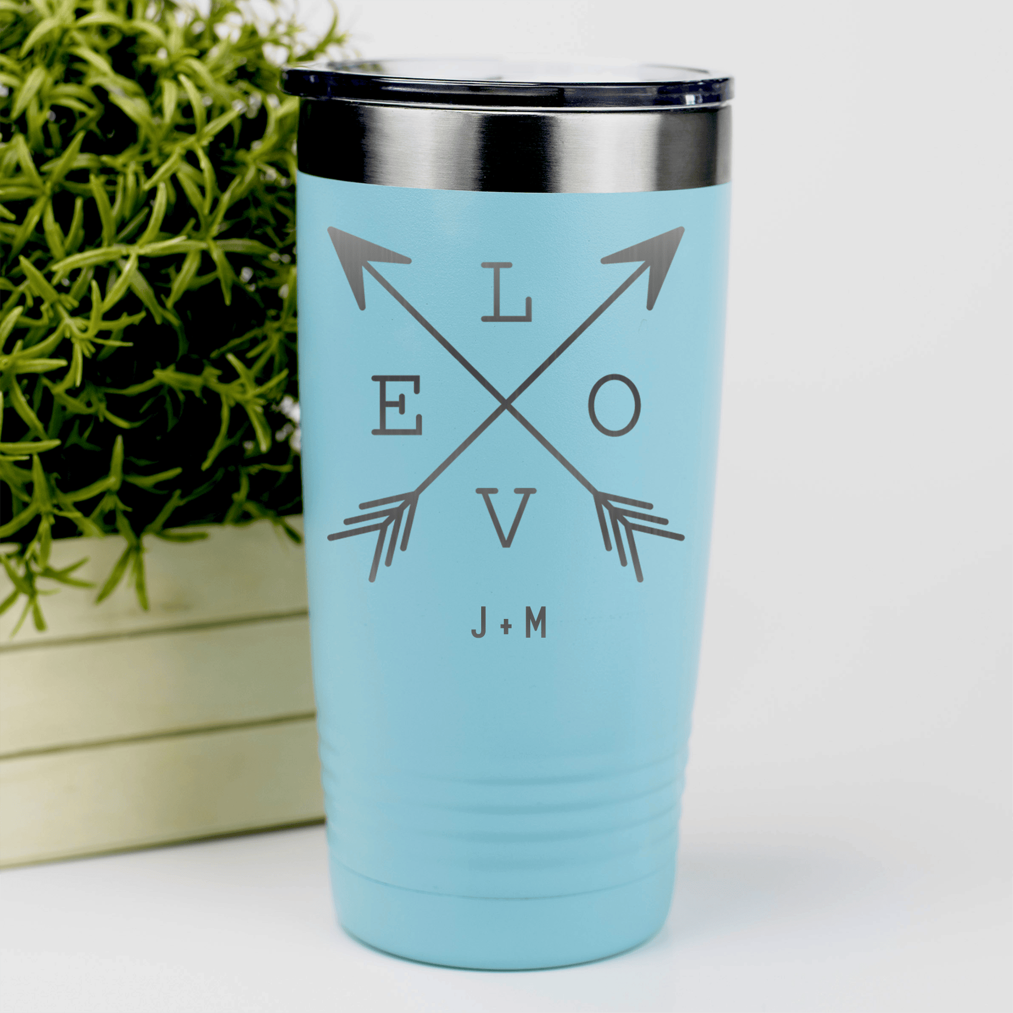 Teal Valentines Day Tumbler With Lovers Arrow Design
