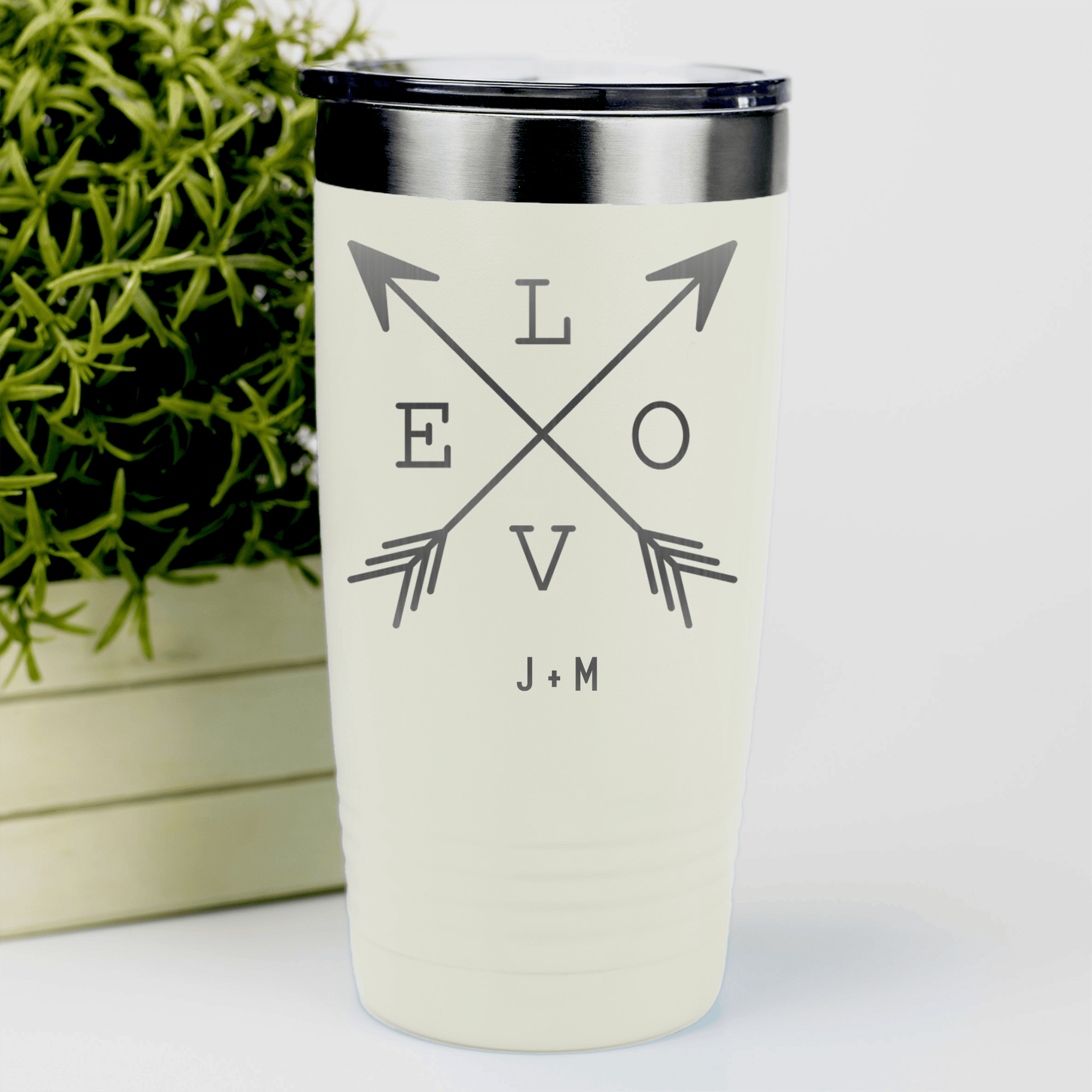 White Valentines Day Tumbler With Lovers Arrow Design