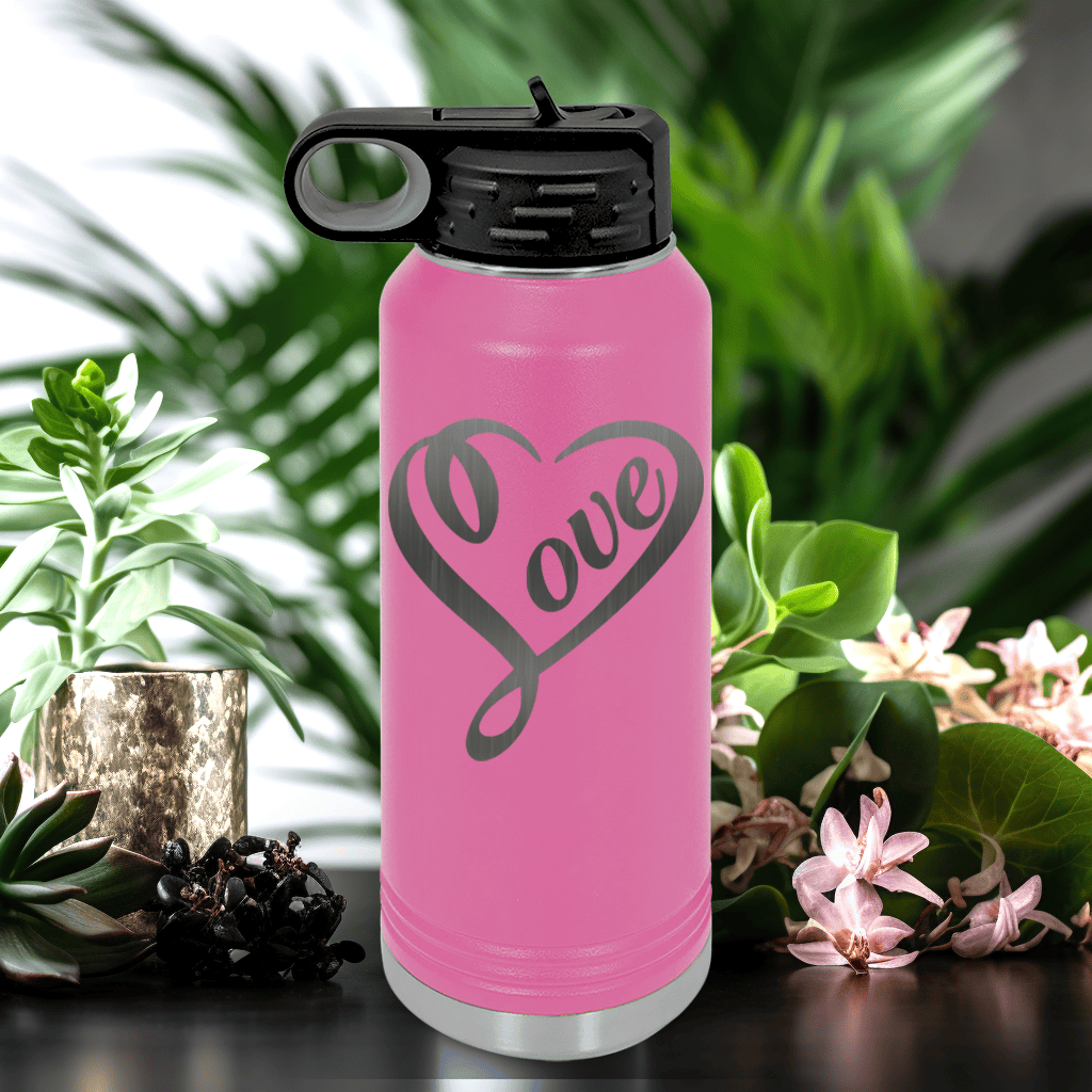 Pink Valentines Day Water Bottle With Lovers Heart Design