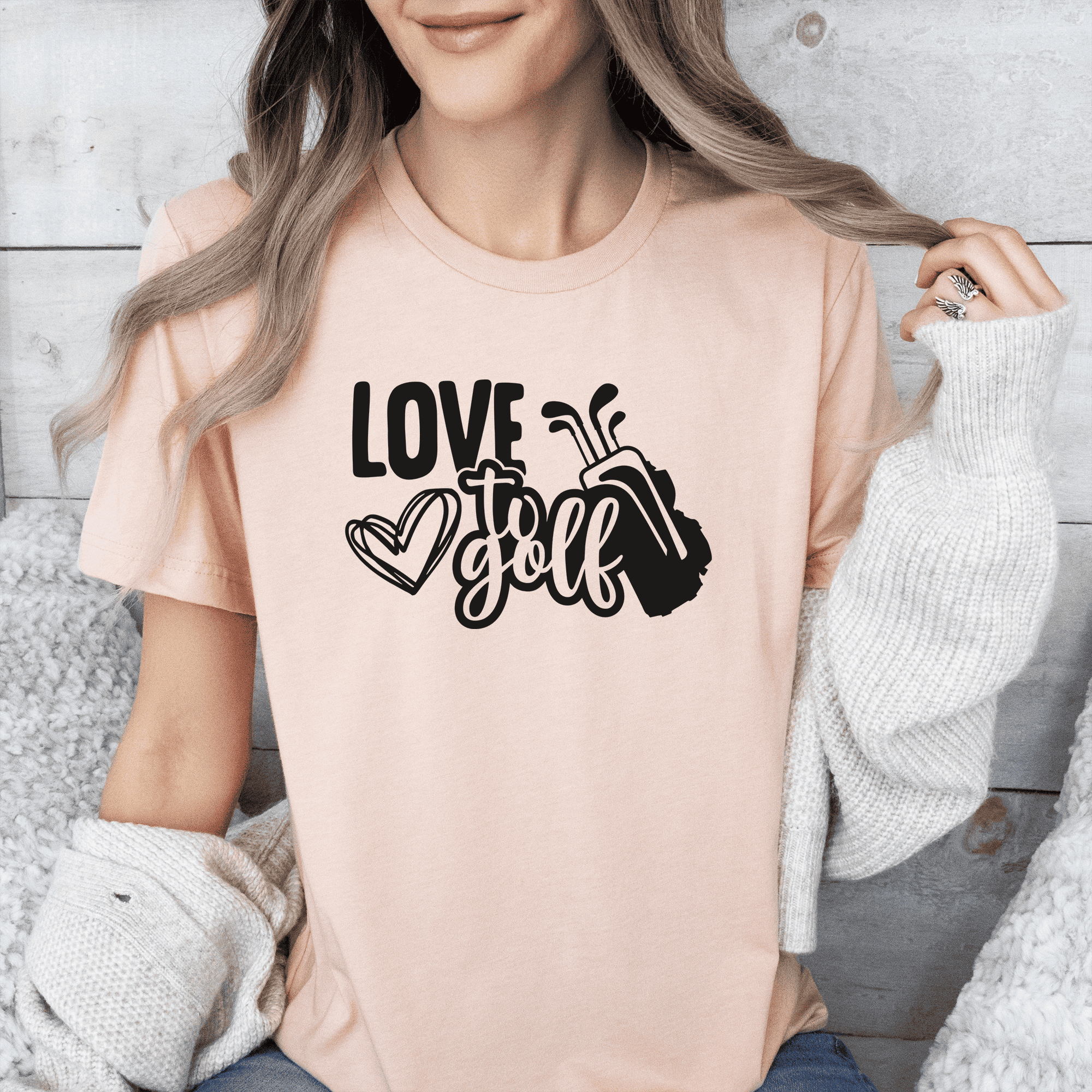 Womens Heather Peach T Shirt with Loving-To-Golf design