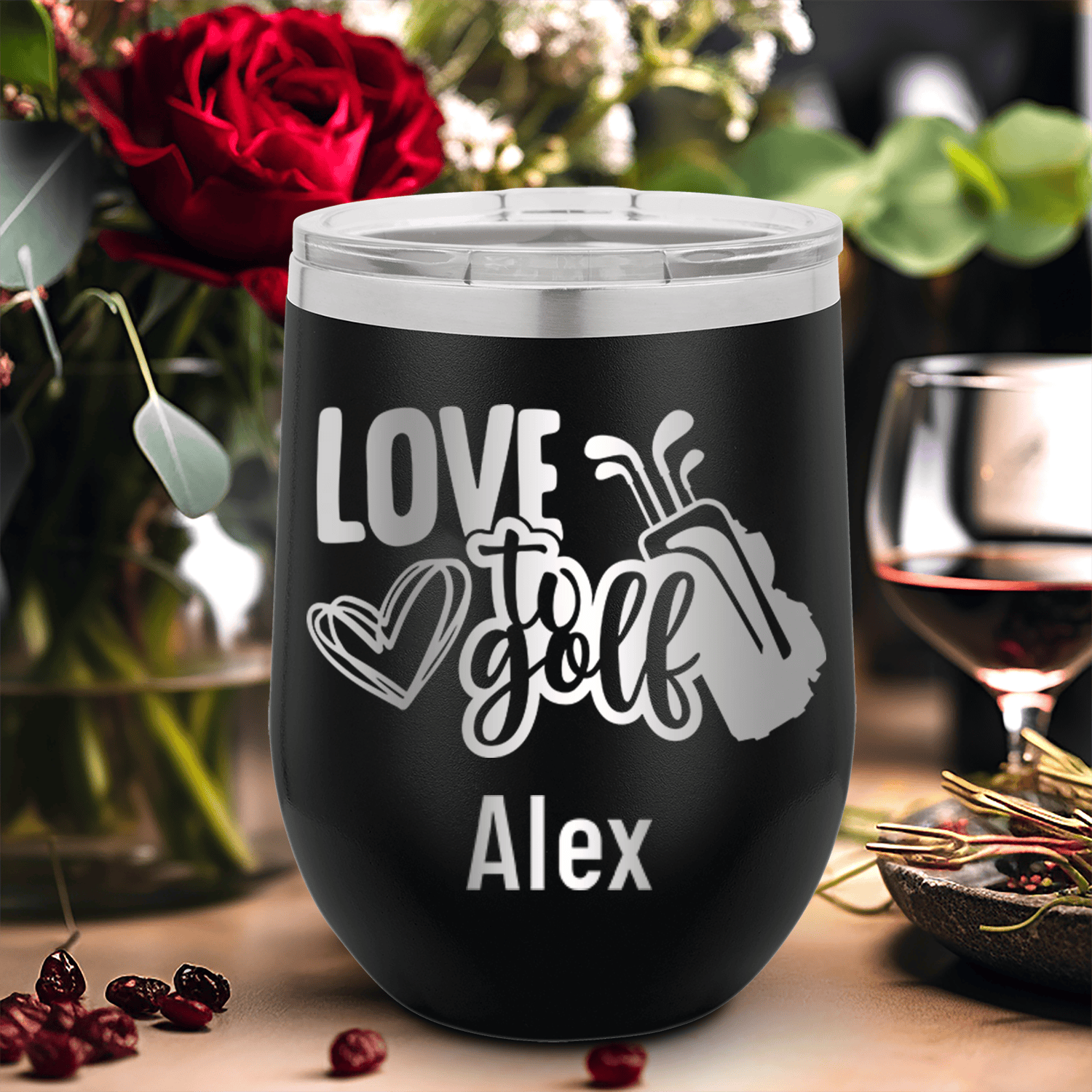 Black Golf Gifts For Her Wine Tumbler With Loving To Golf Design