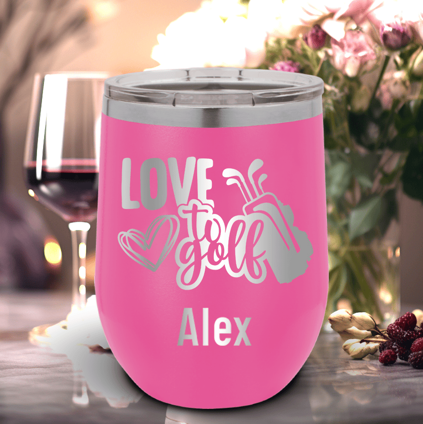 Pink Golf Gifts For Her Wine Tumbler With Loving To Golf Design