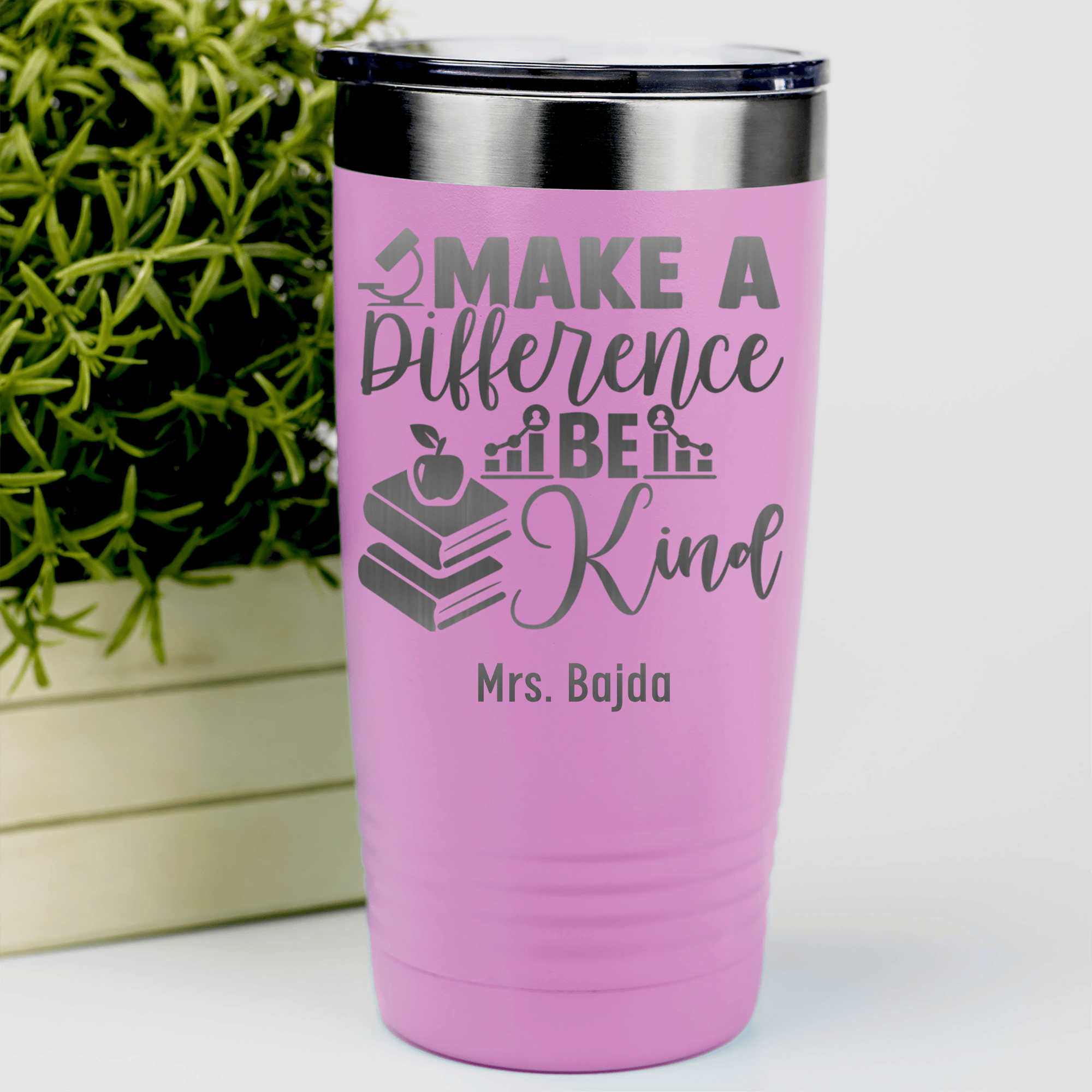 Pink Teacher Tumbler With Make A Difference Be Kind Design
