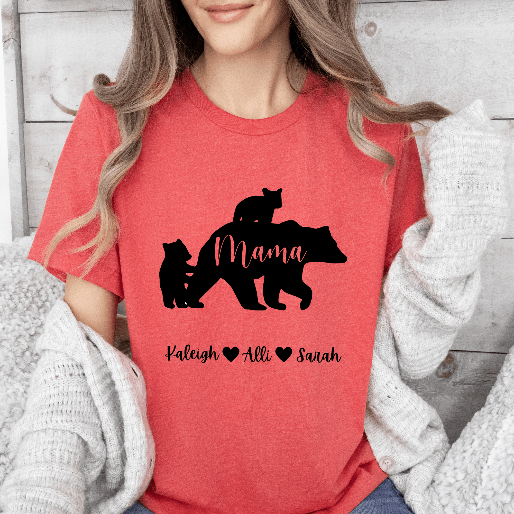 Womens Light Red T Shirt with Mama-Bear design