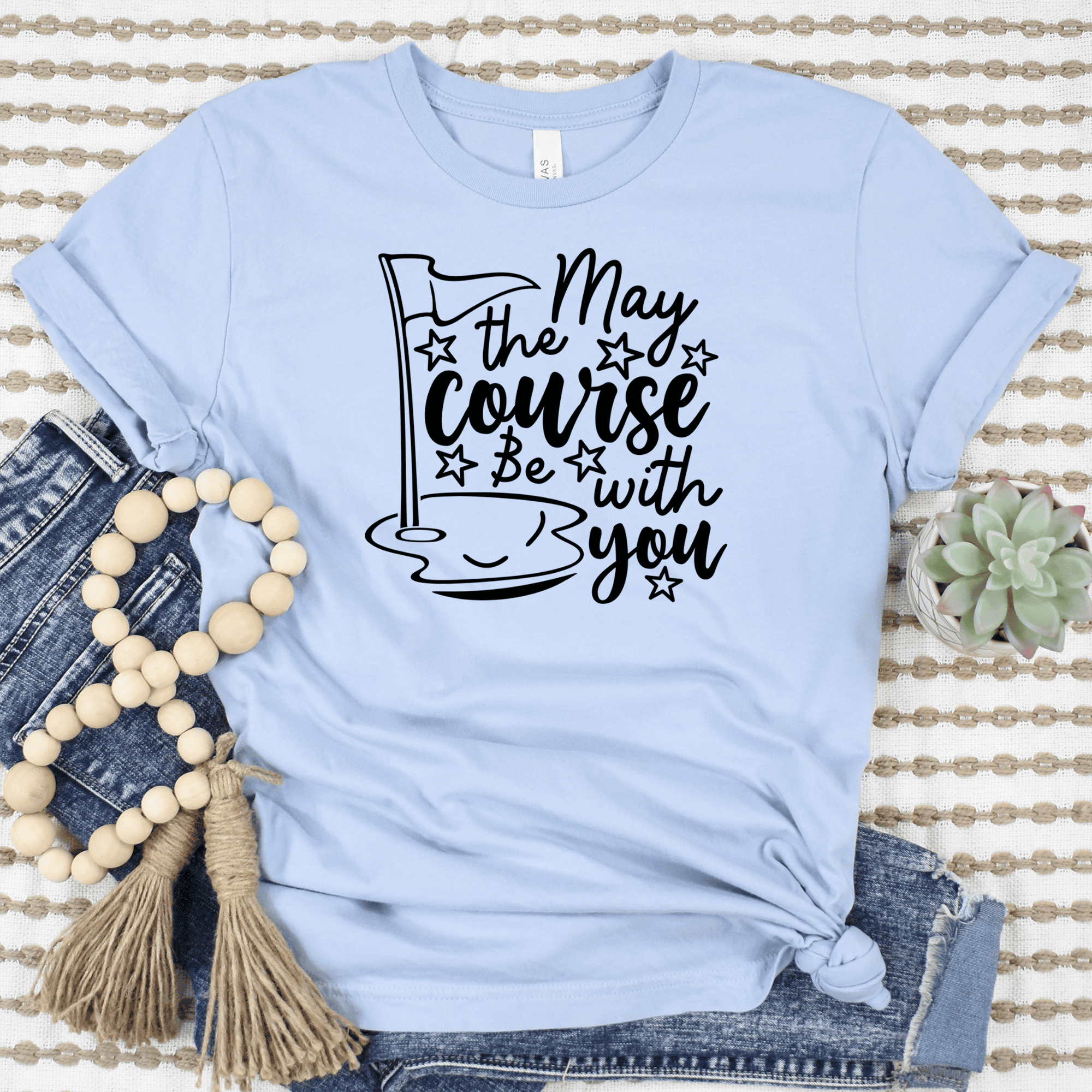 Womens Light Blue T Shirt with May-The-Course-Be-With-You design