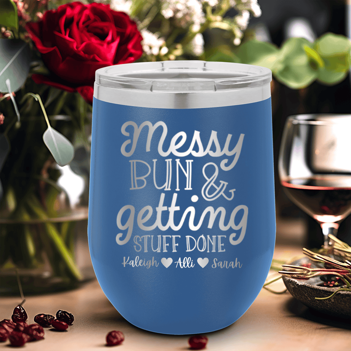 Blue Mothers Day Wine Tumbler With Messy Buns Get It Done Design