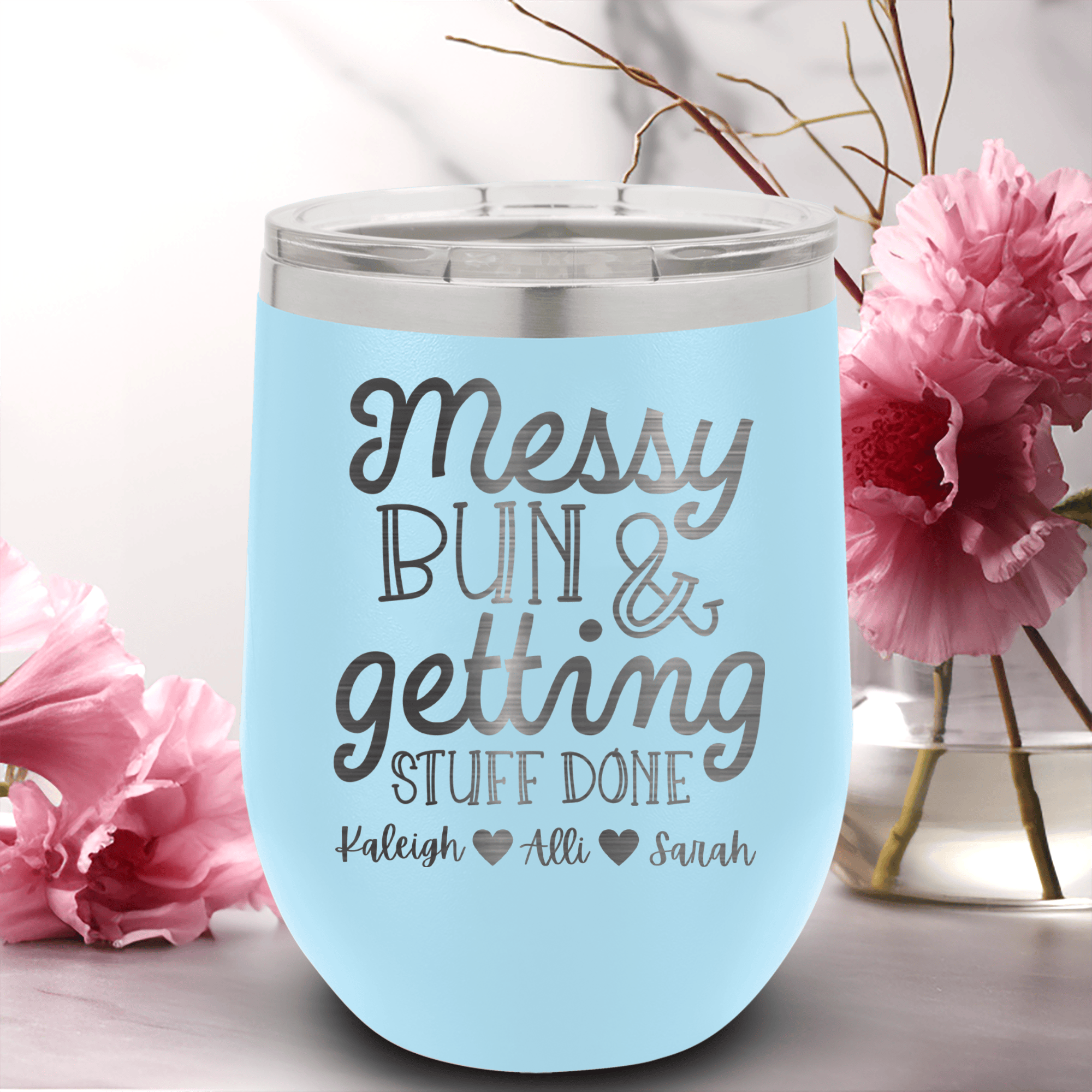 Light Blue Mothers Day Wine Tumbler With Messy Buns Get It Done Design