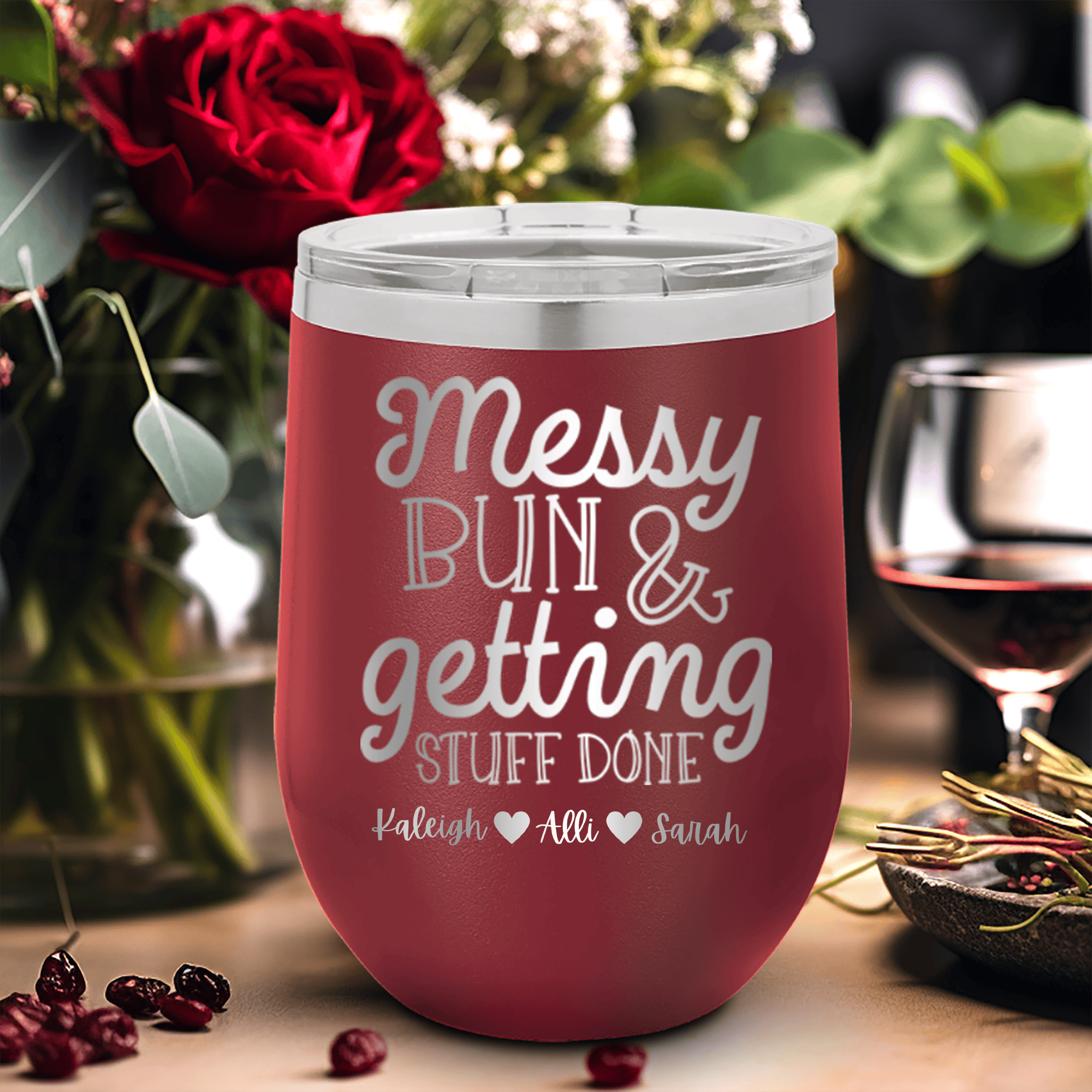 Maroon Mothers Day Wine Tumbler With Messy Buns Get It Done Design