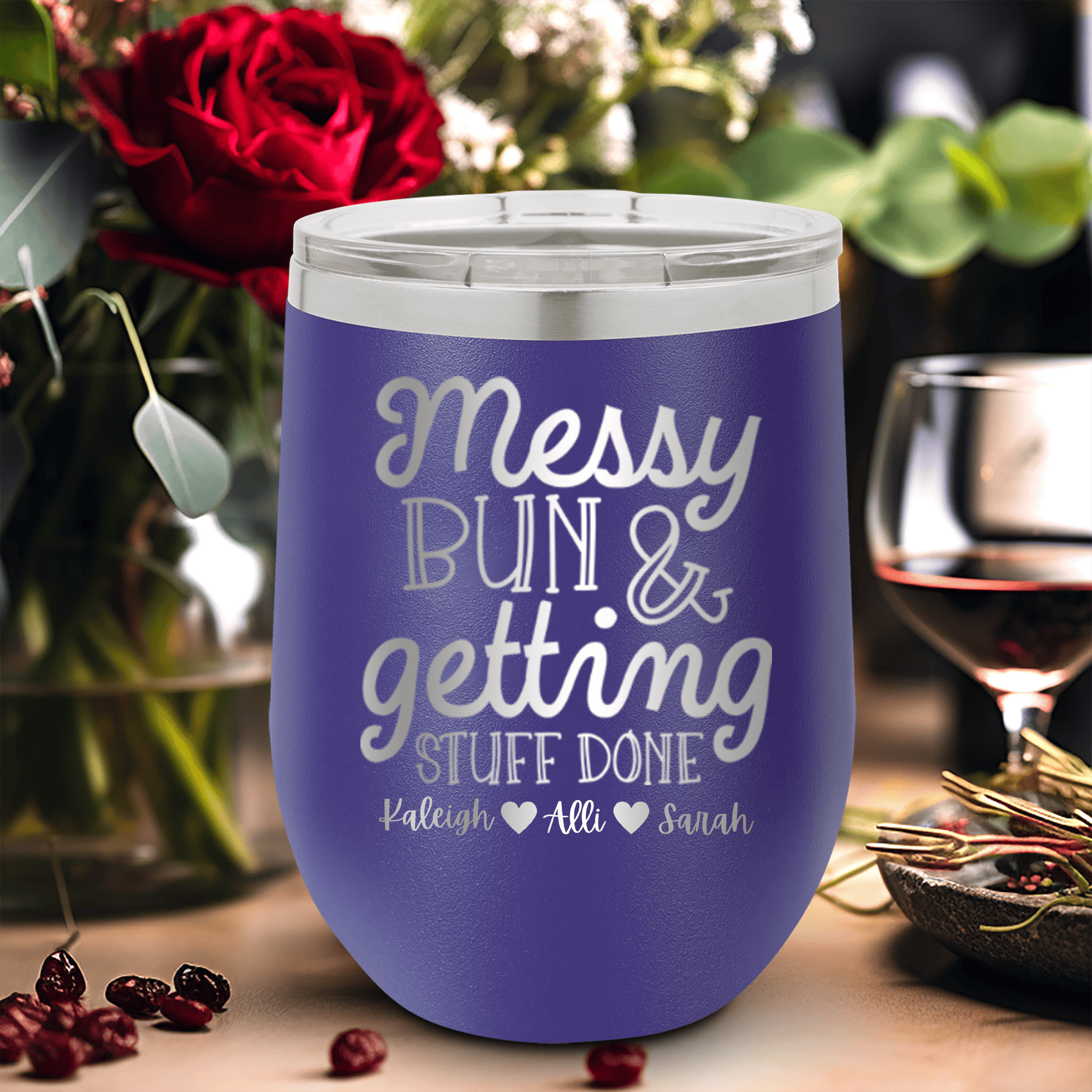 Purple Mothers Day Wine Tumbler With Messy Buns Get It Done Design