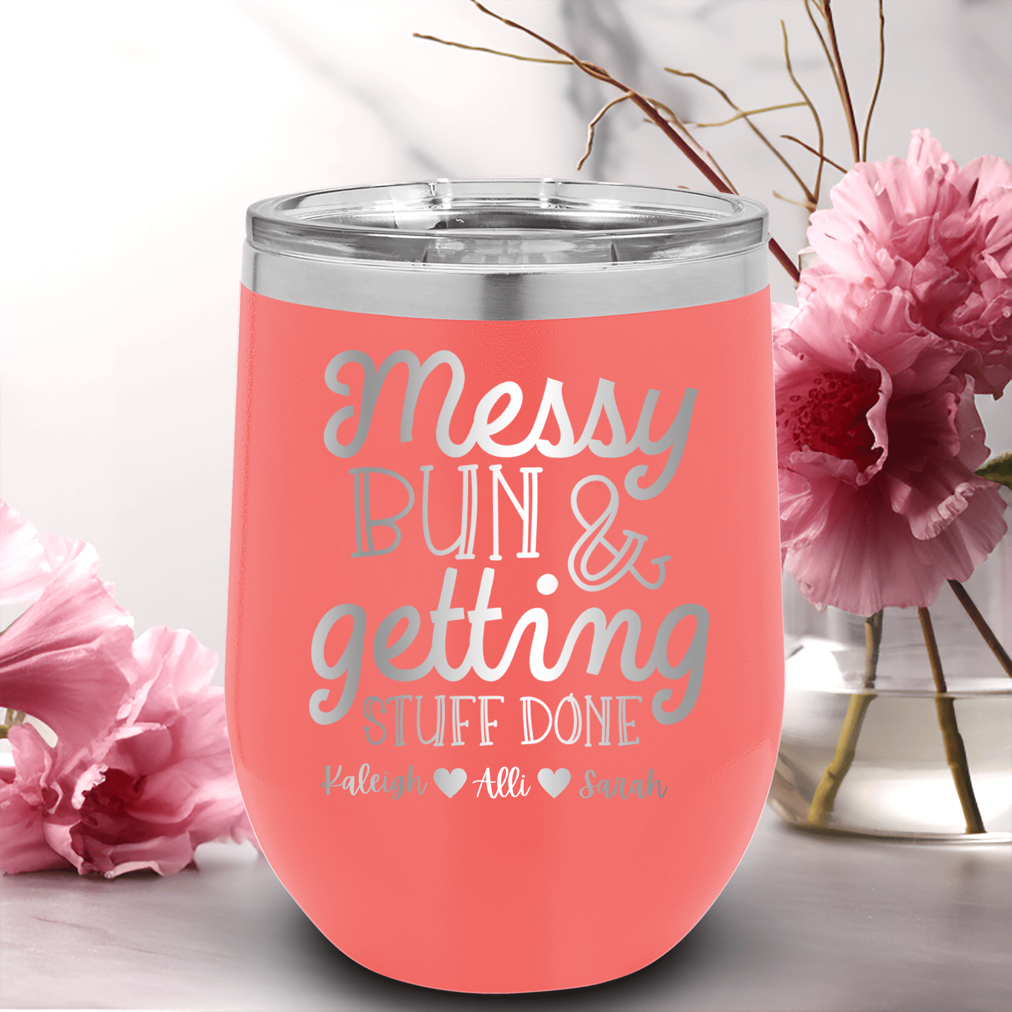 Salmon Mothers Day Wine Tumbler With Messy Buns Get It Done Design