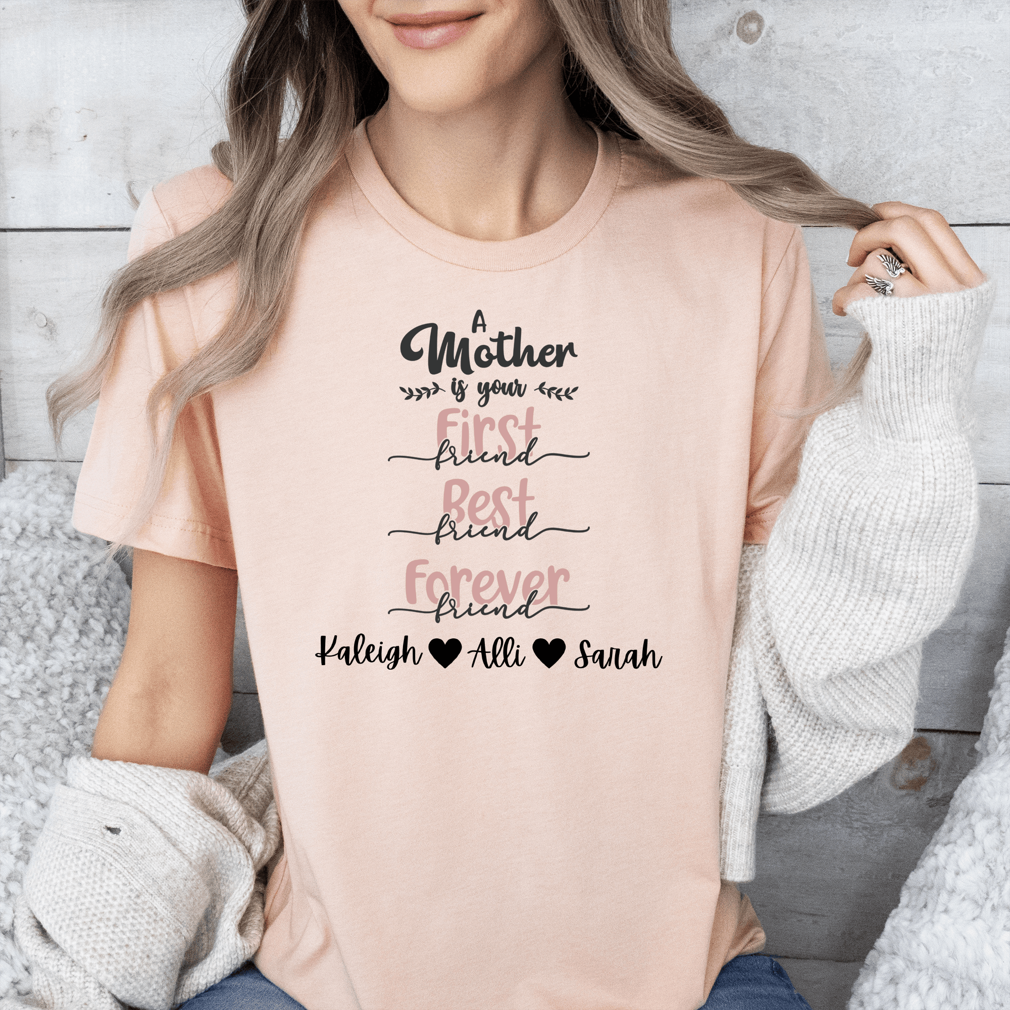 Womens Heather Peach T Shirt with Moms-Are-First design