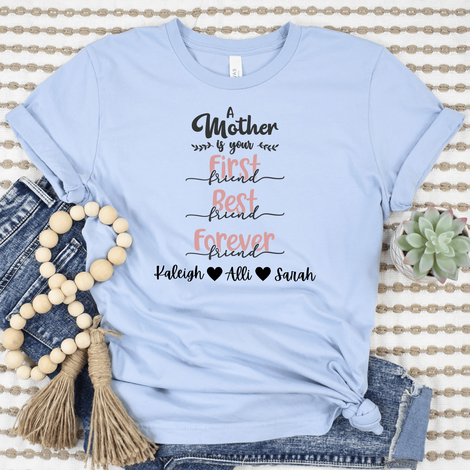 Womens Light Blue T Shirt with Moms-Are-First design