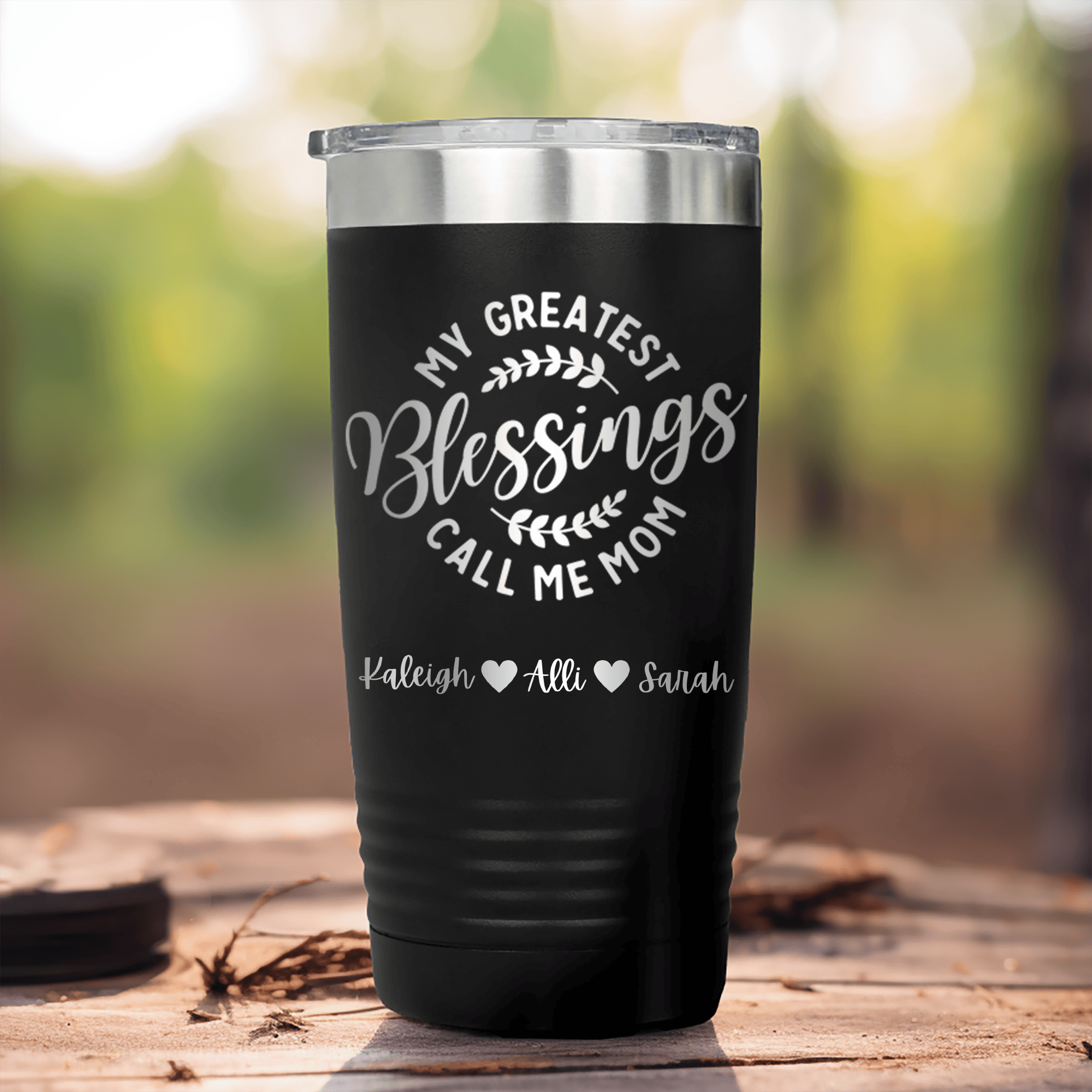 Black Mothers Day Tumbler With Moms Greatest Blessings Design