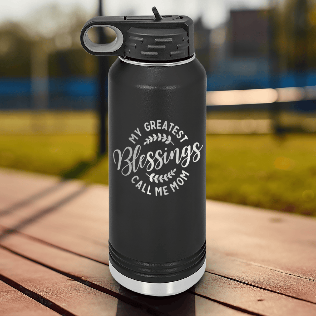 Black Mothers Day Water Bottle With Moms Greatest Blessings Design