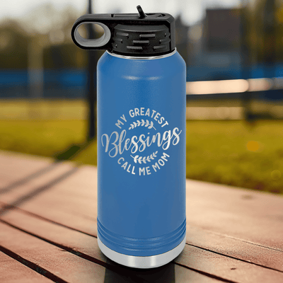 Blue Mothers Day Water Bottle With Moms Greatest Blessings Design