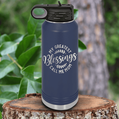 Navy Mothers Day Water Bottle With Moms Greatest Blessings Design