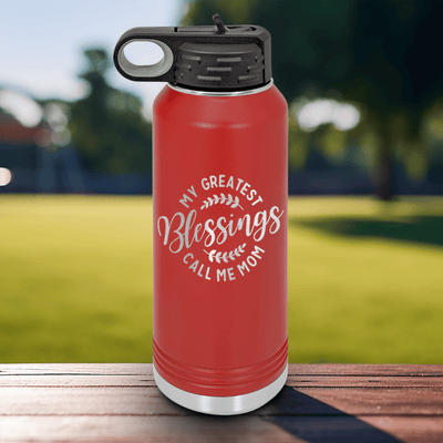 Red Mothers Day Water Bottle With Moms Greatest Blessings Design