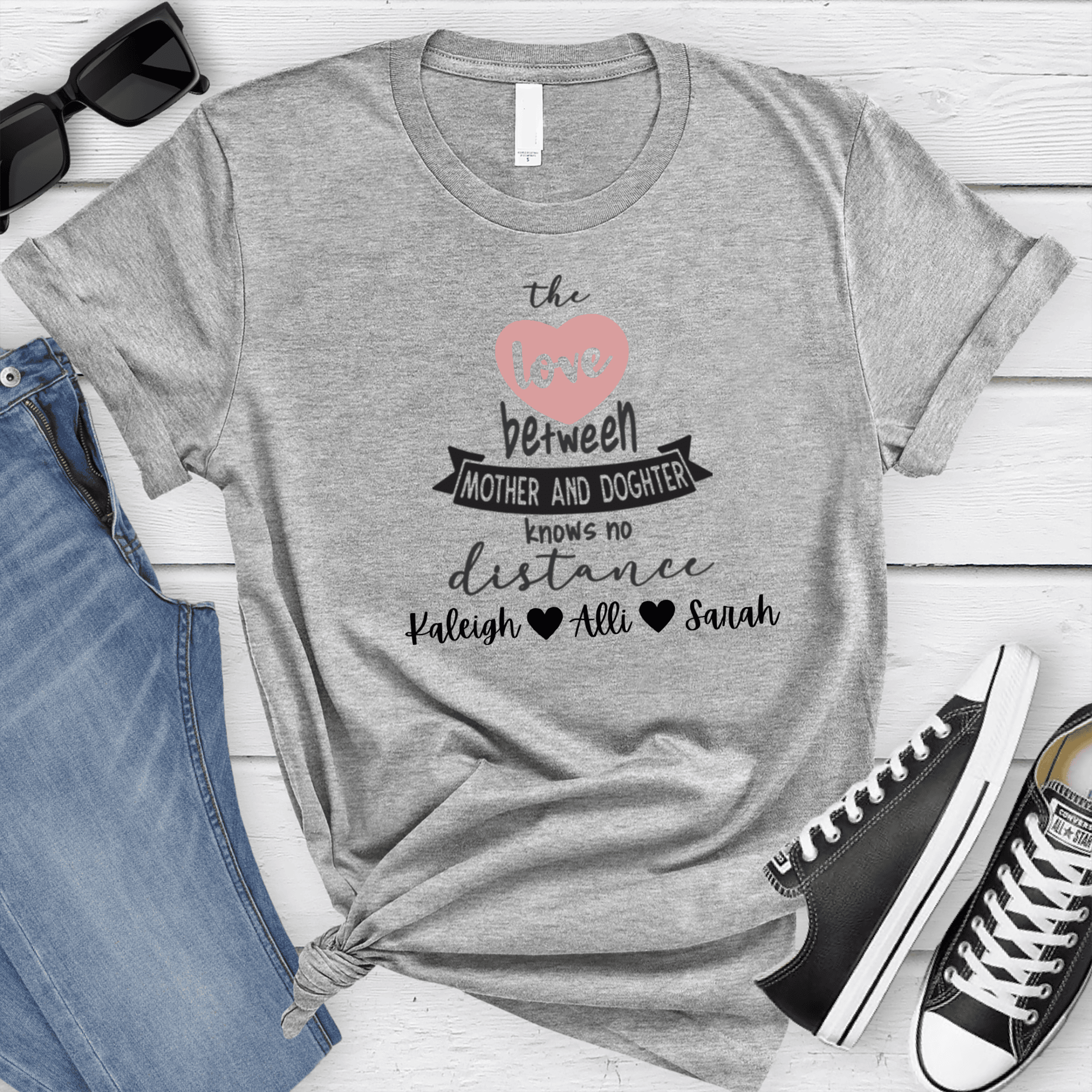 Womens Grey T Shirt with Mothers-And-Daughters design