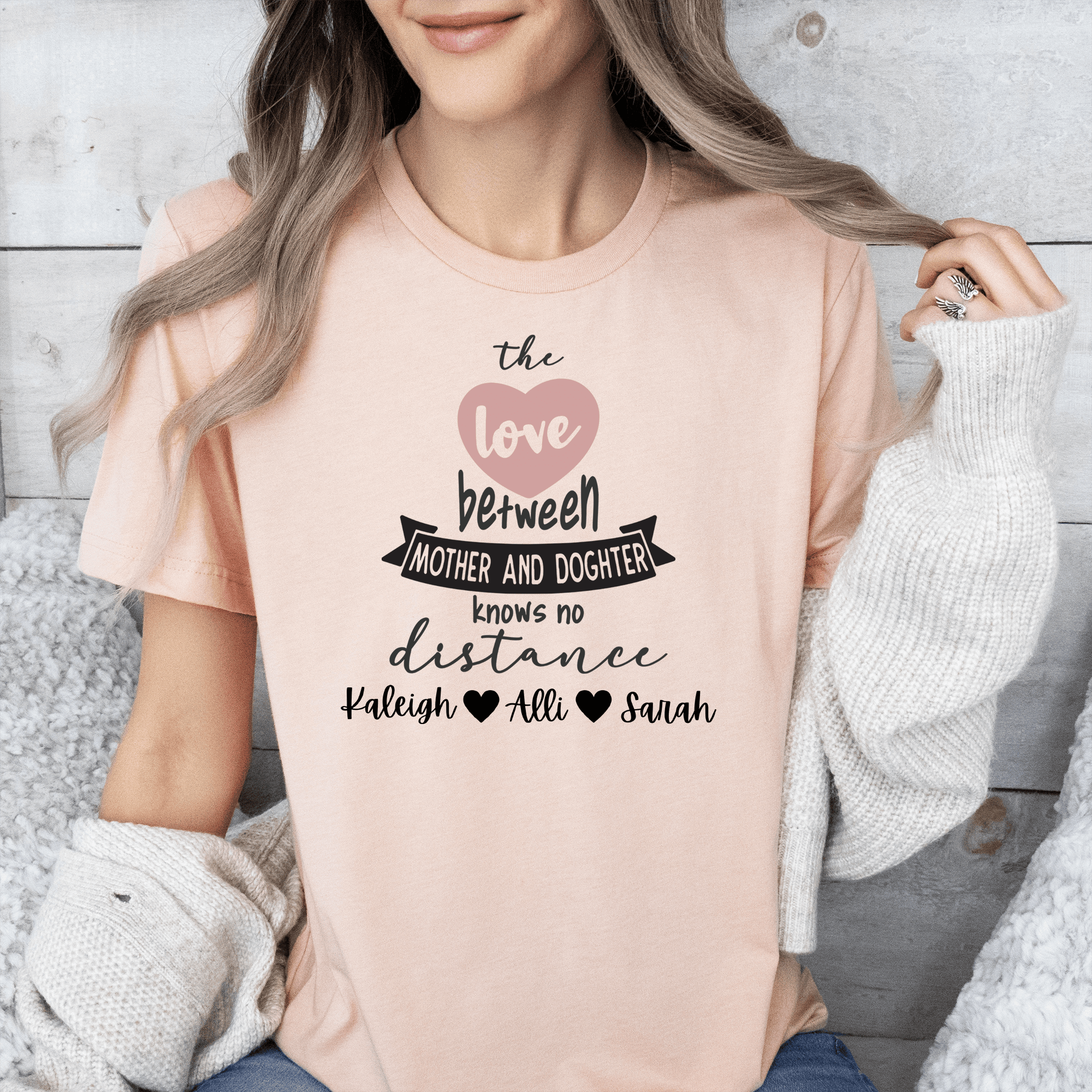 Womens Heather Peach T Shirt with Mothers-And-Daughters design