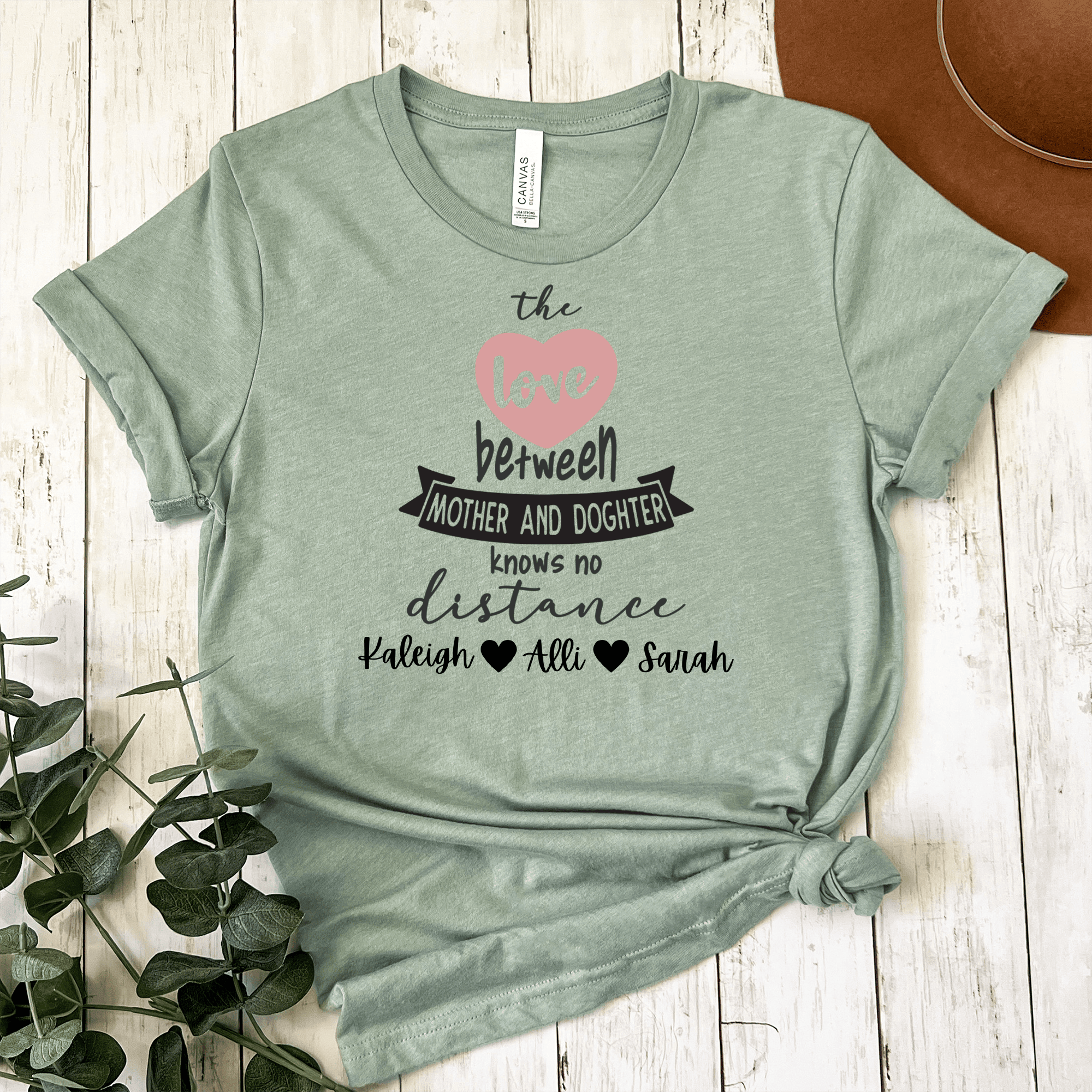 Womens Light Green T Shirt with Mothers-And-Daughters design