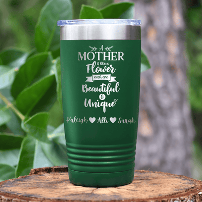 Green Mothers Day Tumbler With Mothers Are Like Flowers Design