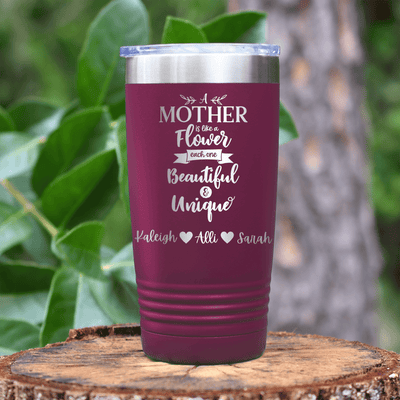 Maroon Mothers Day Tumbler With Mothers Are Like Flowers Design