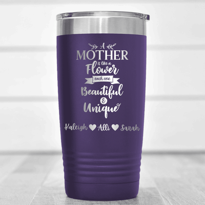 Purple Mothers Day Tumbler With Mothers Are Like Flowers Design