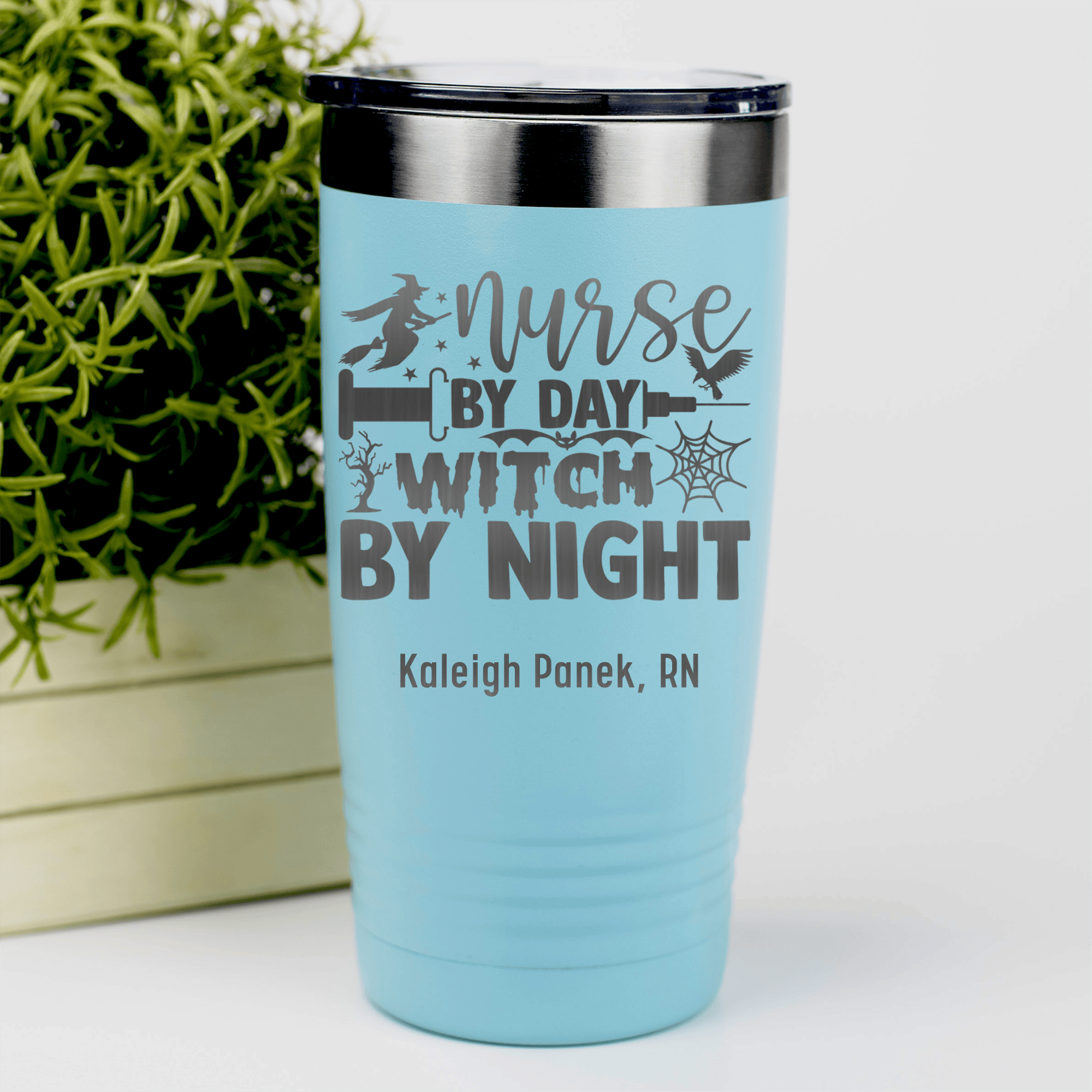 Teal Nurse Tumbler With Nurse By Day Witch By Night Design