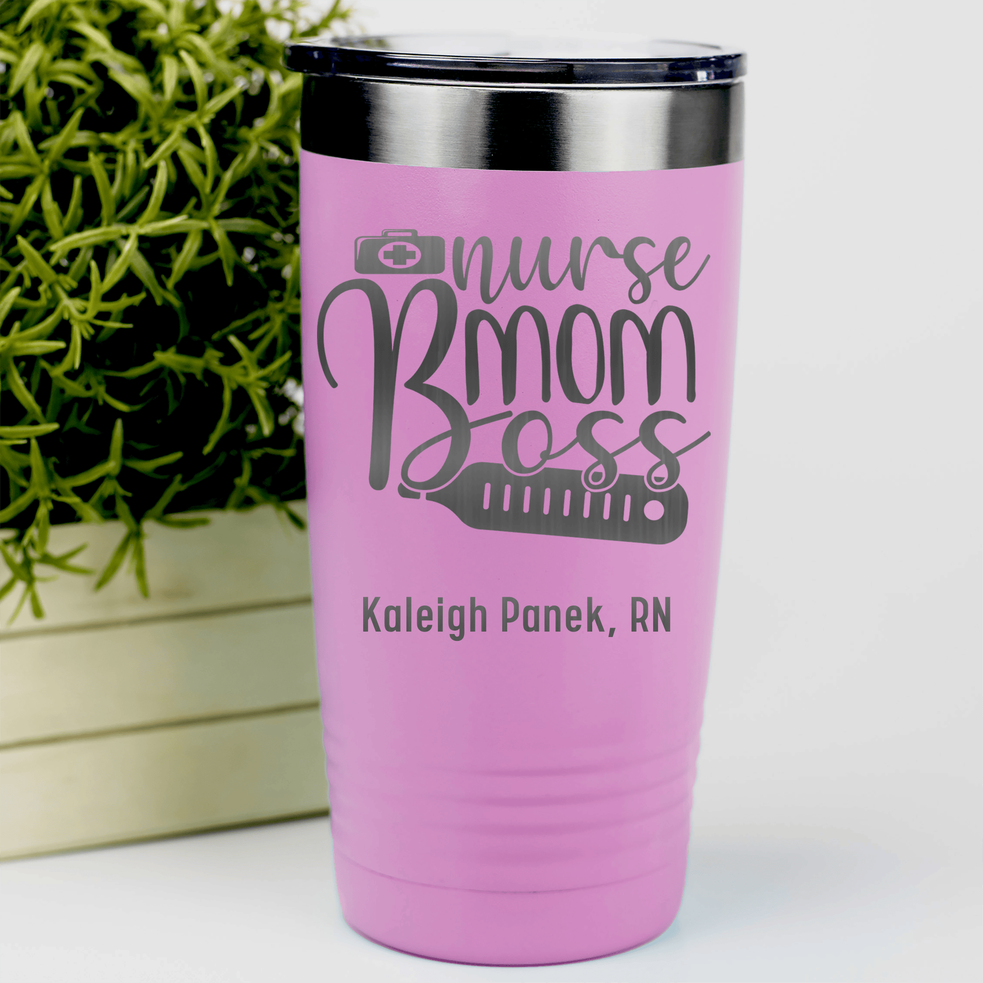 Pink Nurse Tumbler With Nurse Mom Boss Logo Design
