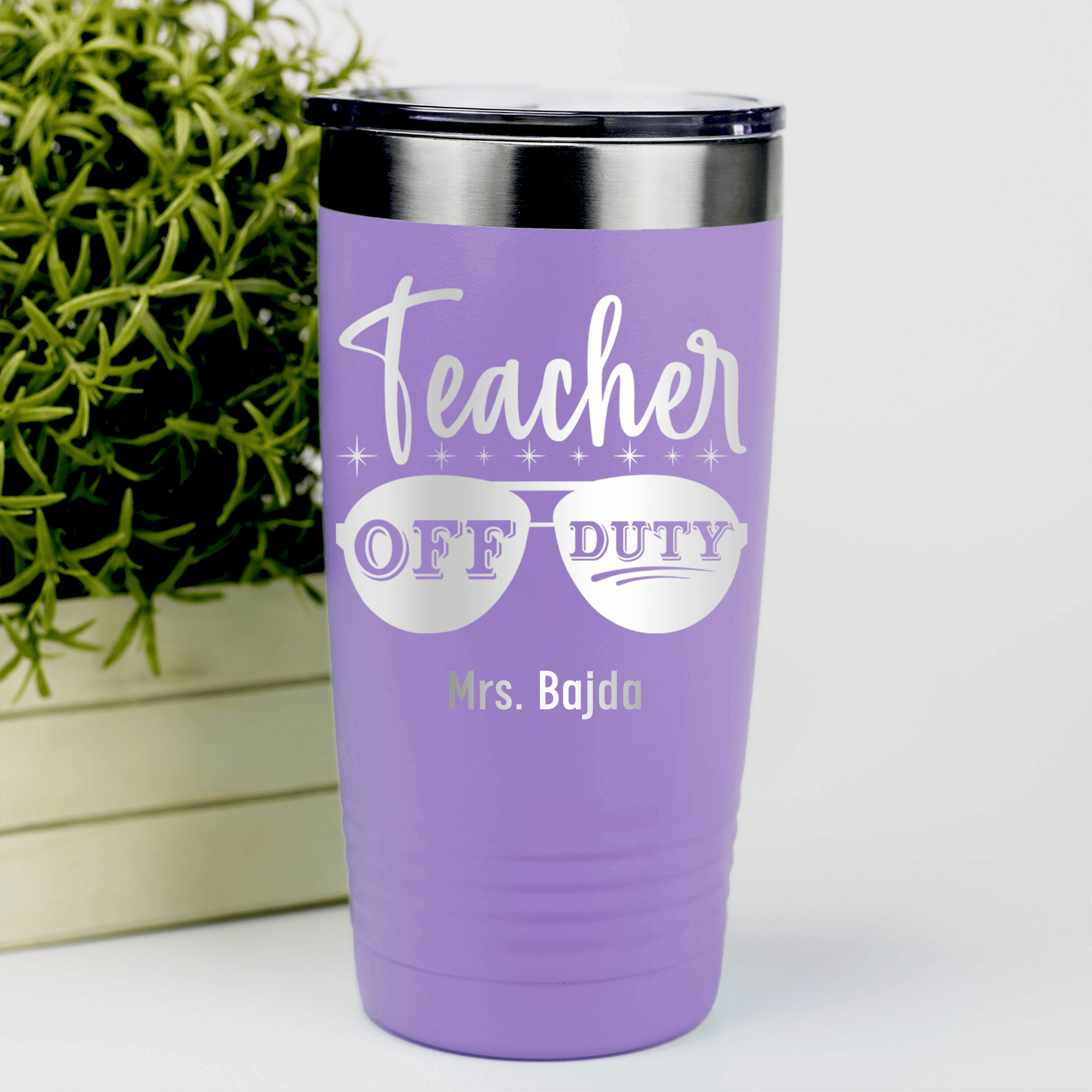 Light Purple Teacher Tumbler With Off Duty Teacher Design