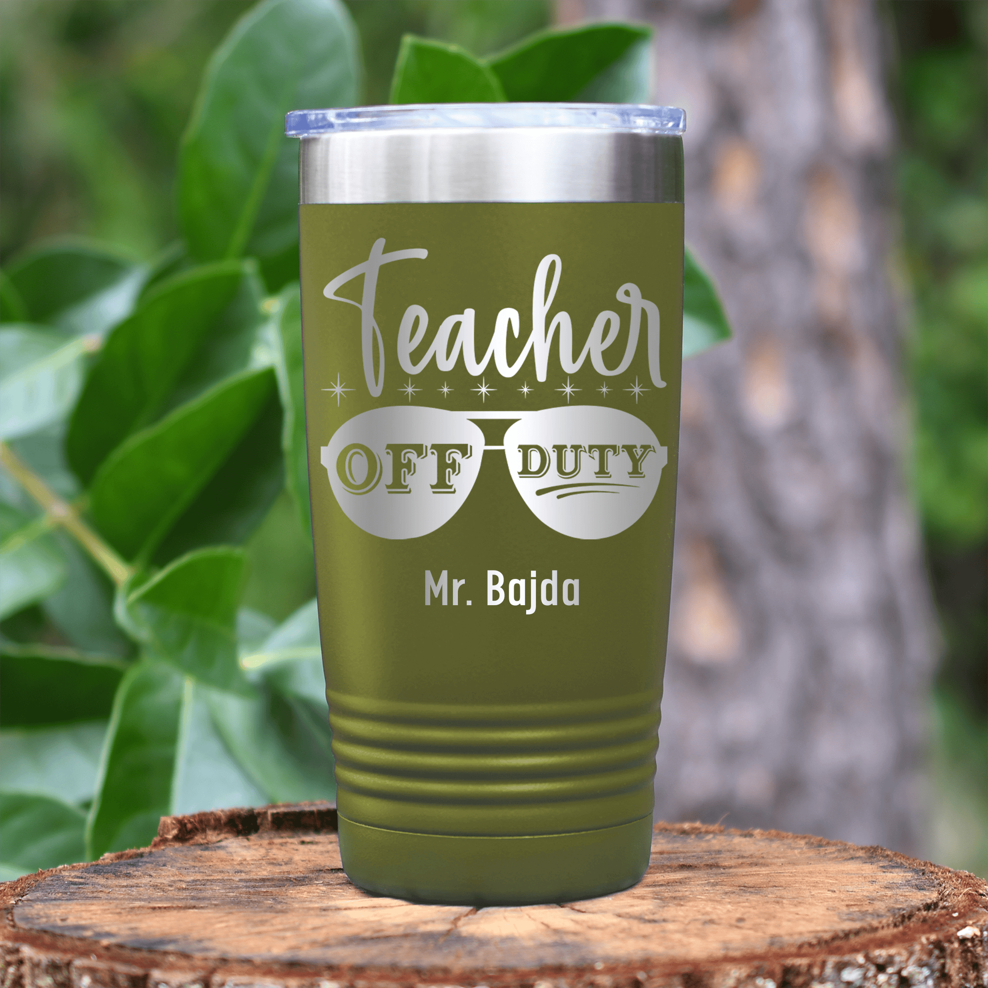 Military Green Teacher Tumbler With Off Duty Teacher Design
